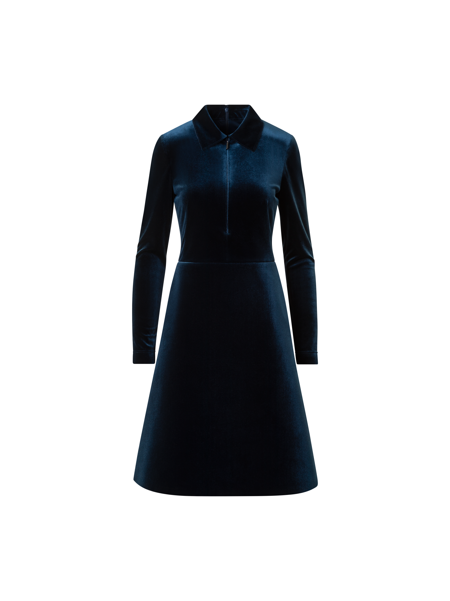 Designer Short Velvet Neoprene A-Line Shirt Dress - neutral - navy - blue
