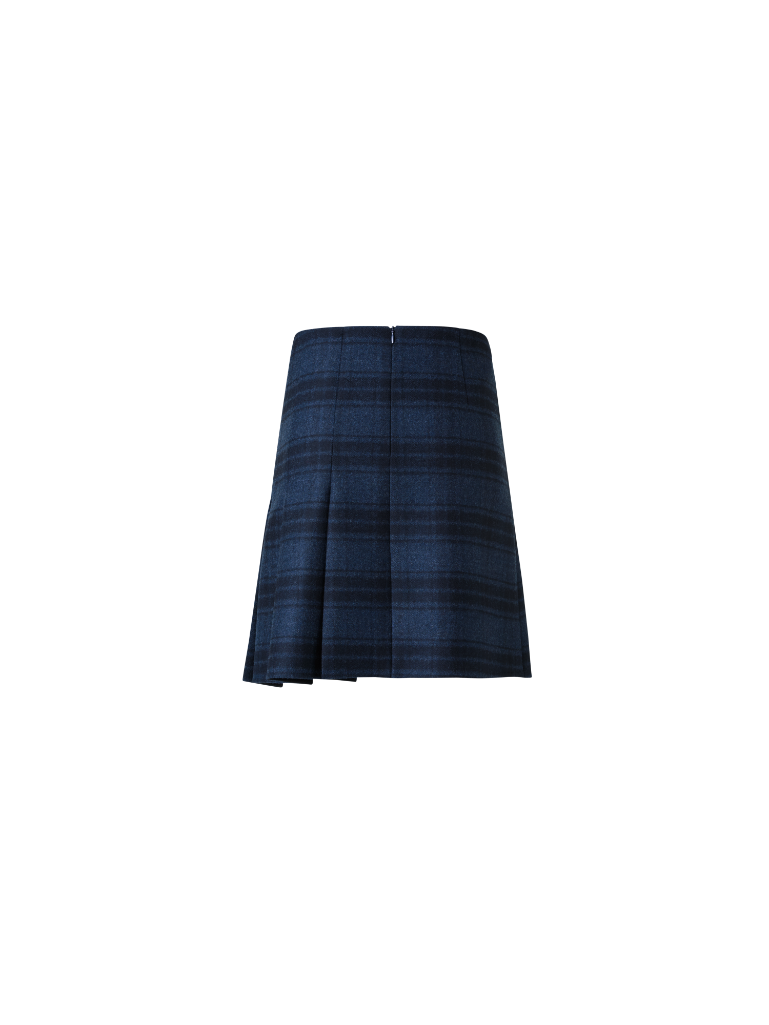 Designer Half-Pleated Wool Double-Face Plaid Mini Skirt - neutral - navy - blue - multicolor