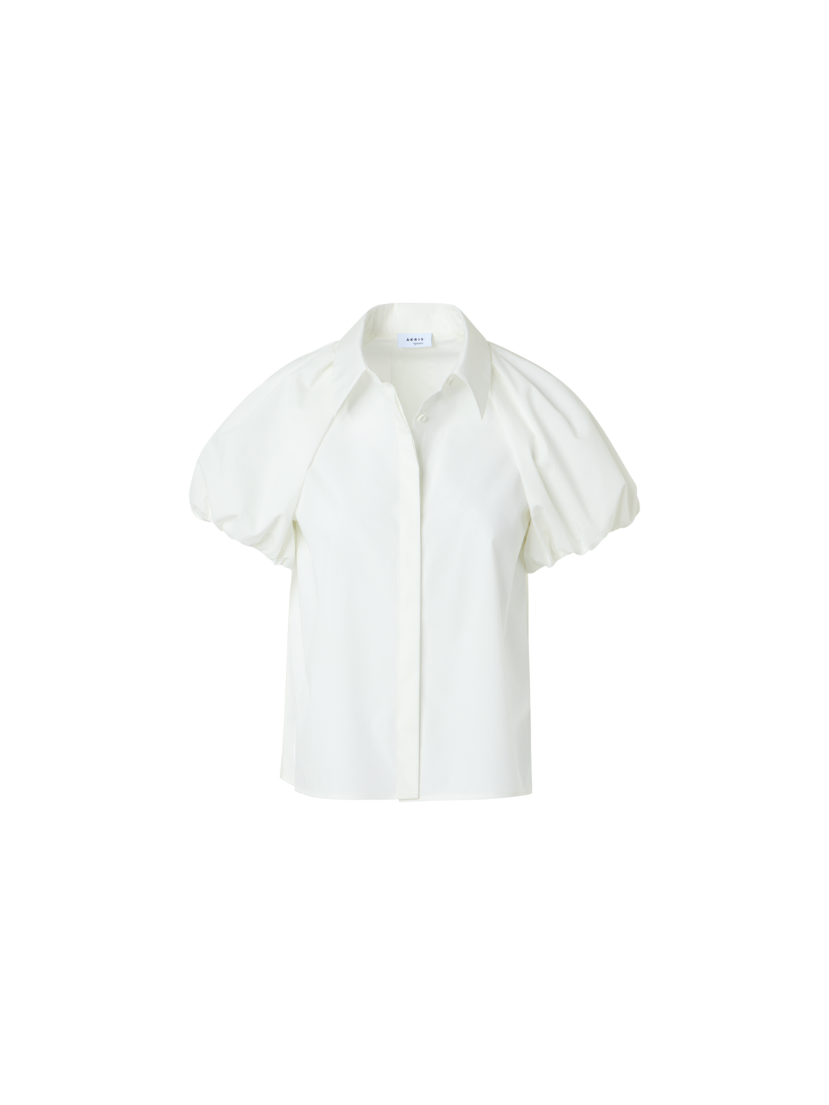 Designer Cotton Poplin Blouse with Bubble Sleeves - white