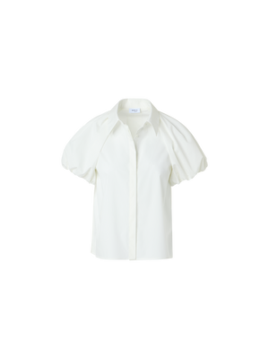 Designer Cotton Poplin Blouse with Bubble Sleeves - white