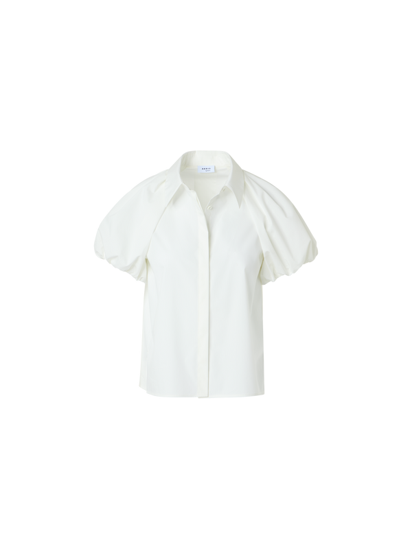 Designer Cotton Poplin Blouse with Bubble Sleeves - white