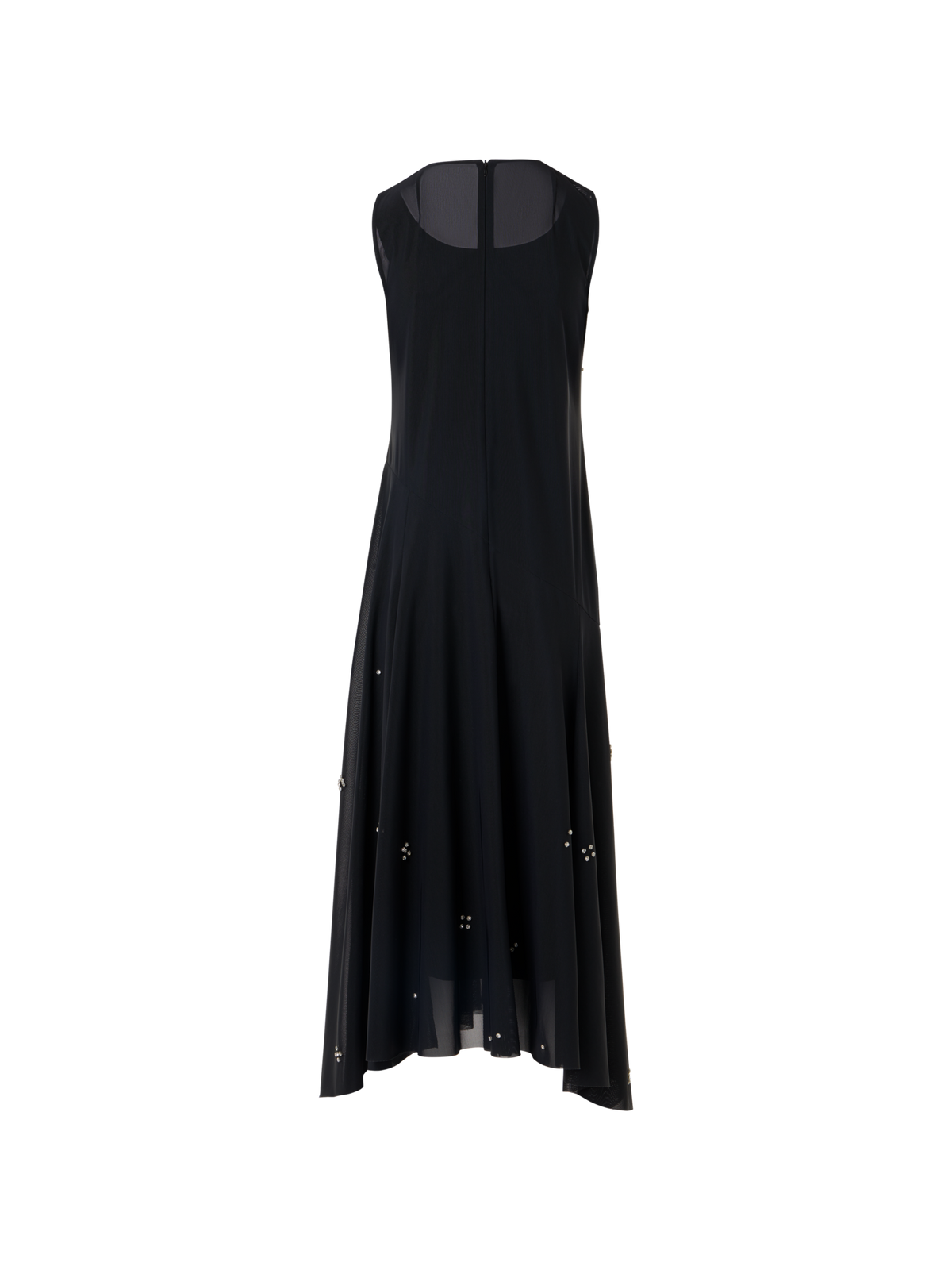 Designer Midi Tulle Dress with Diamond Dice Embellishment - black