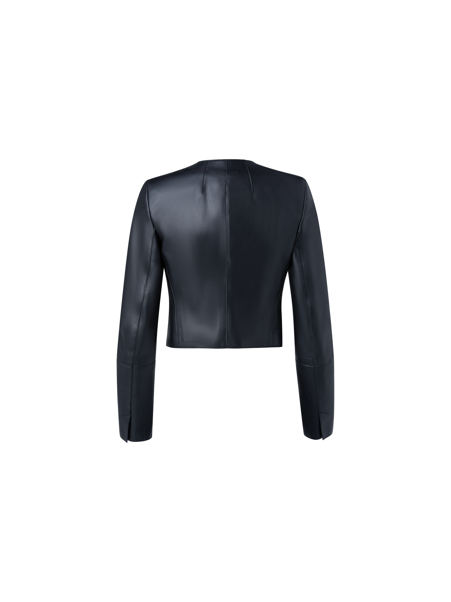 Designer Cropped Leather Jacket - navy - blue