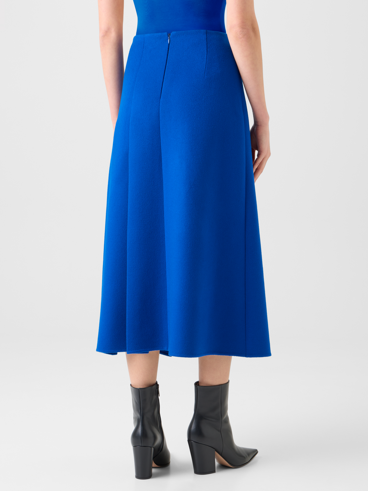 Designer Pleated Wool Flannel Double-Face Midi Skirt - blue #editorial