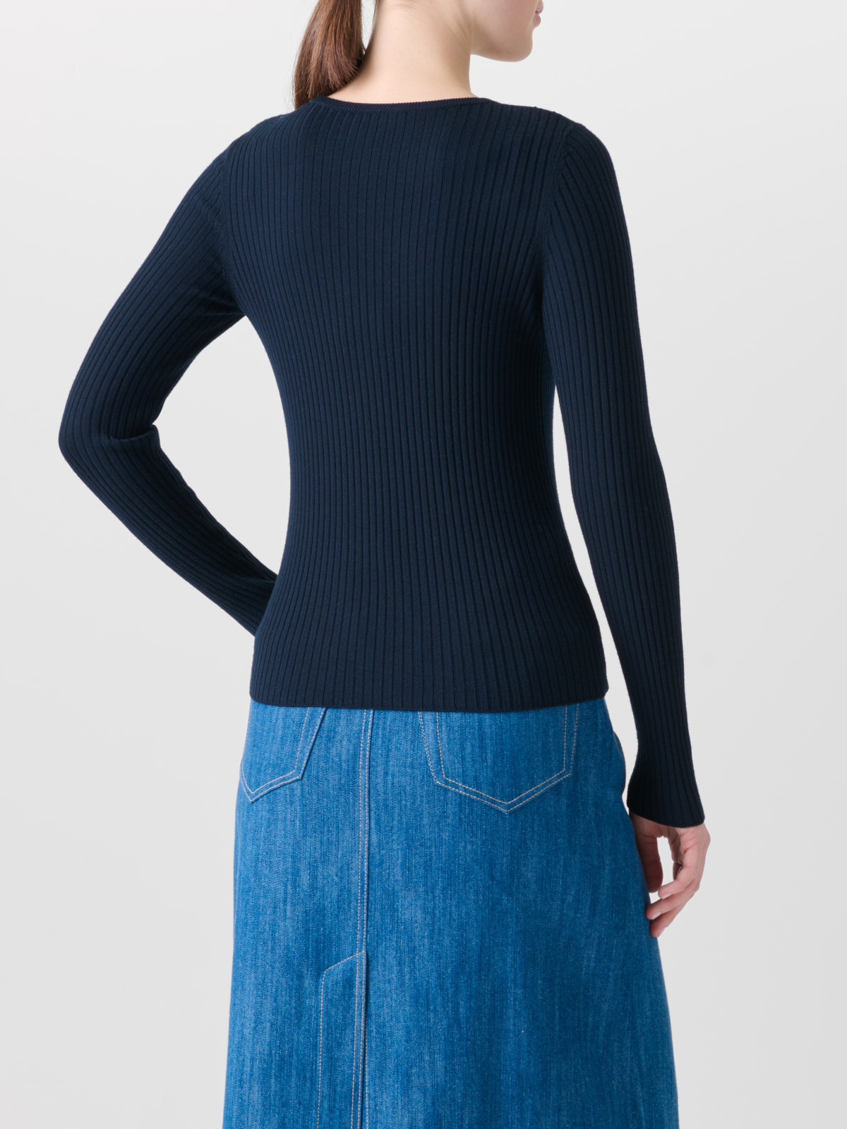 Designer Short Sleeve Sweater in Merino Wool - neutral - navy - blue #editorial
