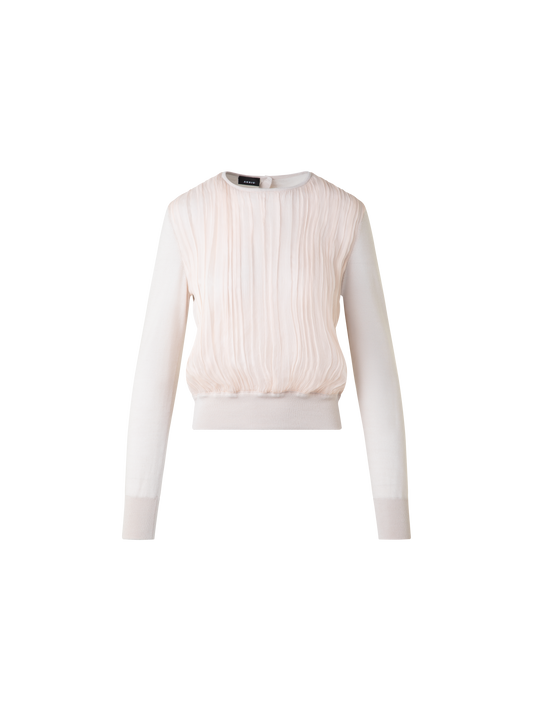 Designer Sweater with Silk Chiffon Front - neutral - pastel - beige