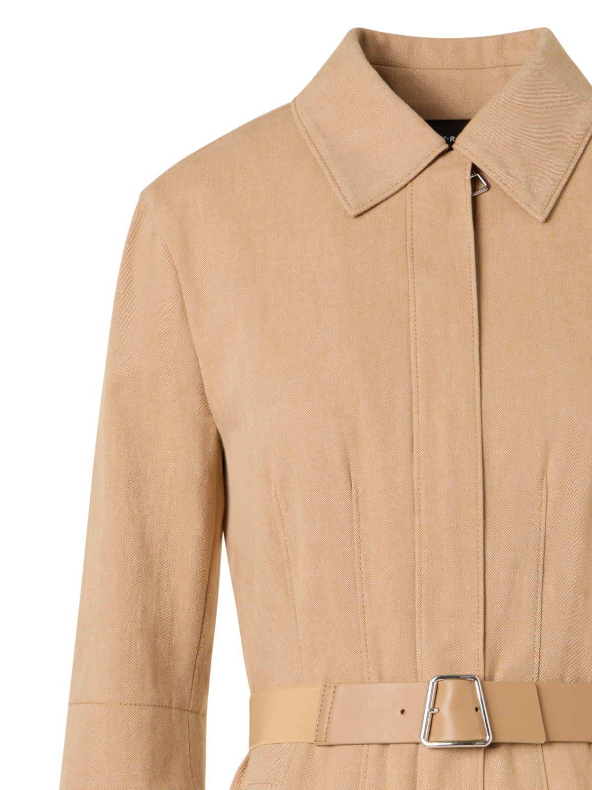 Designer A-Line Cotton-Denim Stretch Midi Dress - beige