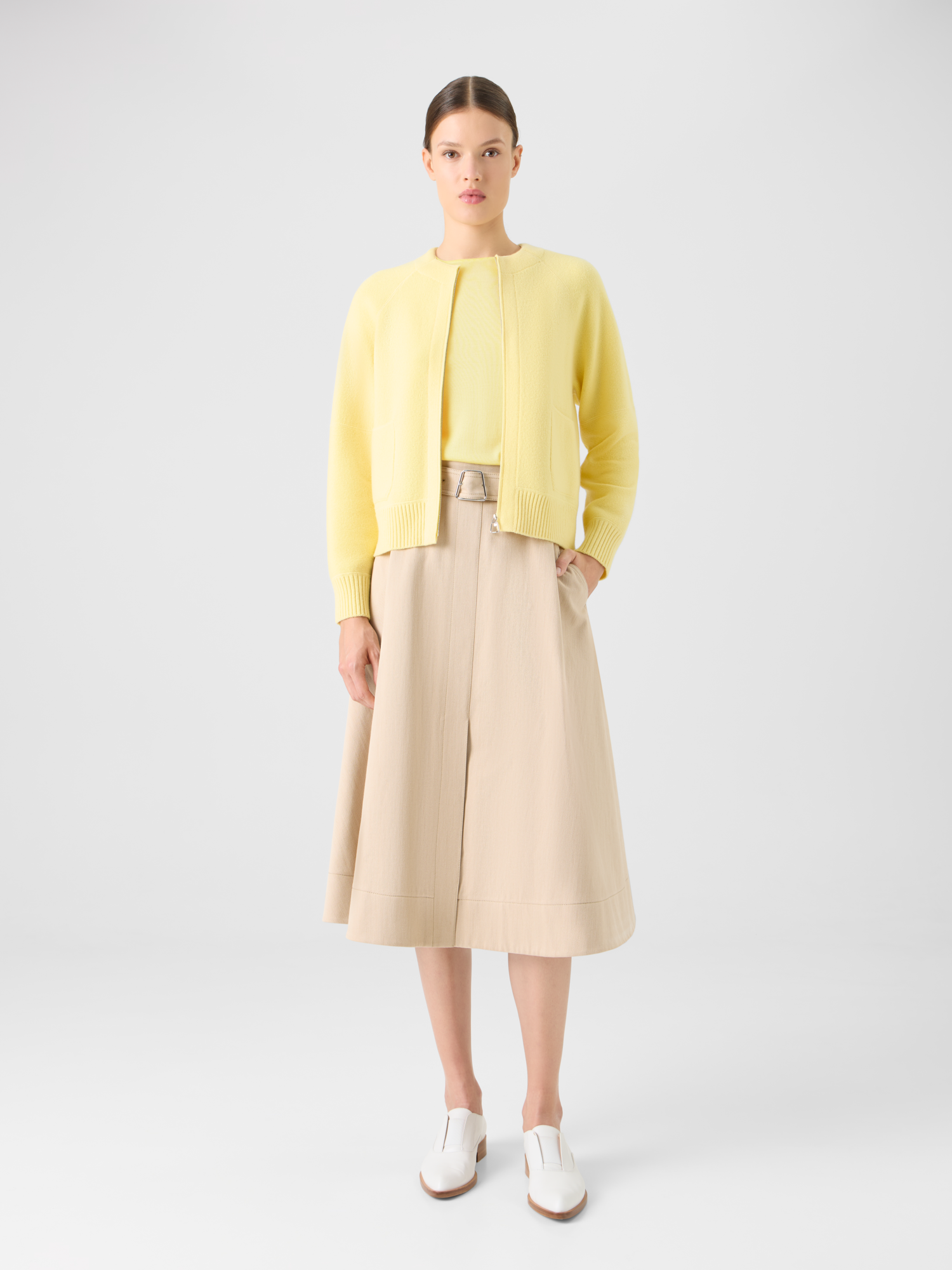 Designer Cashmere Piqué Zip Cardigan - yellow 