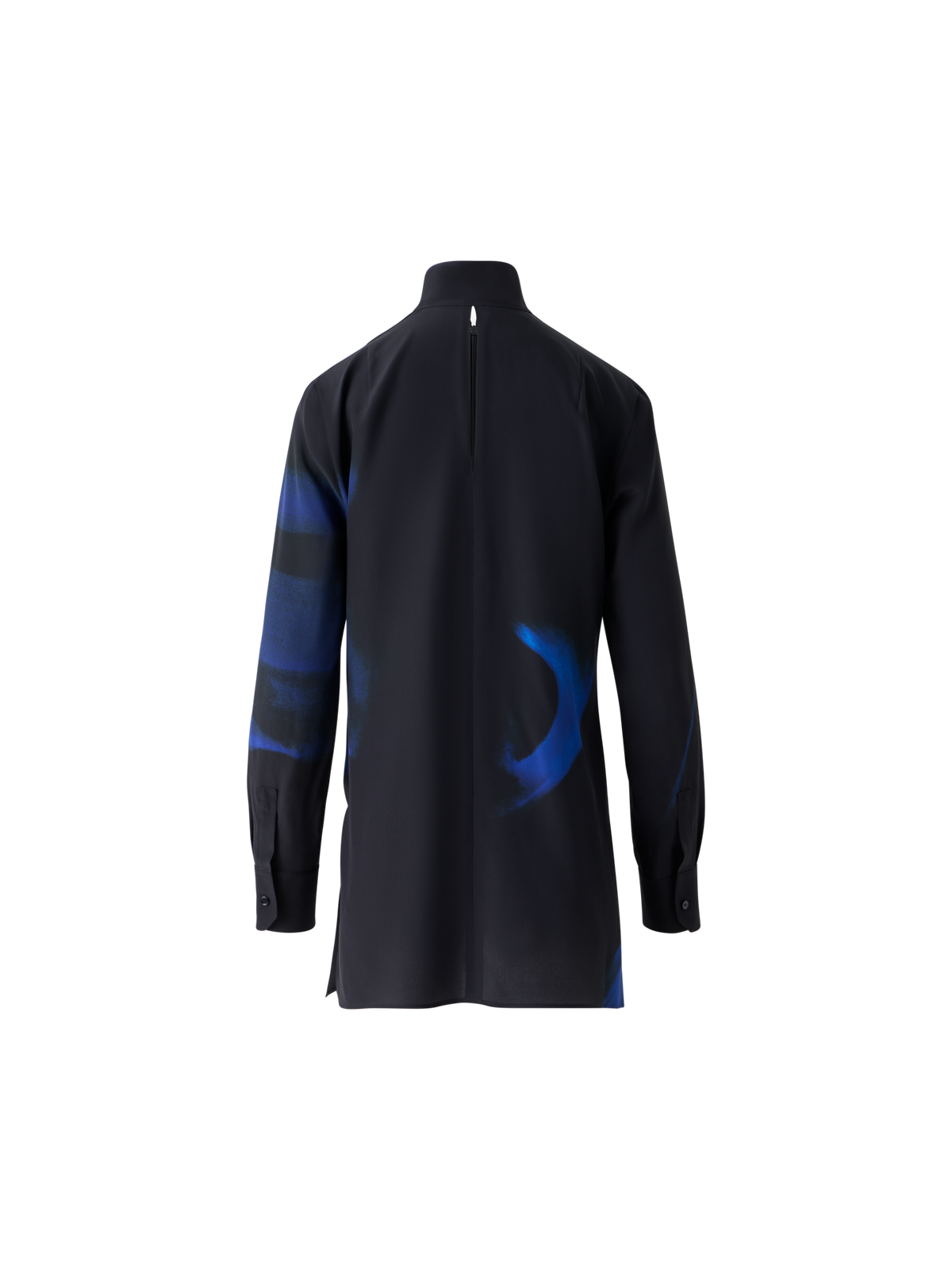 Designer Silk Tunic Blouse in Alyson's Cyanotype Print - navy - blue