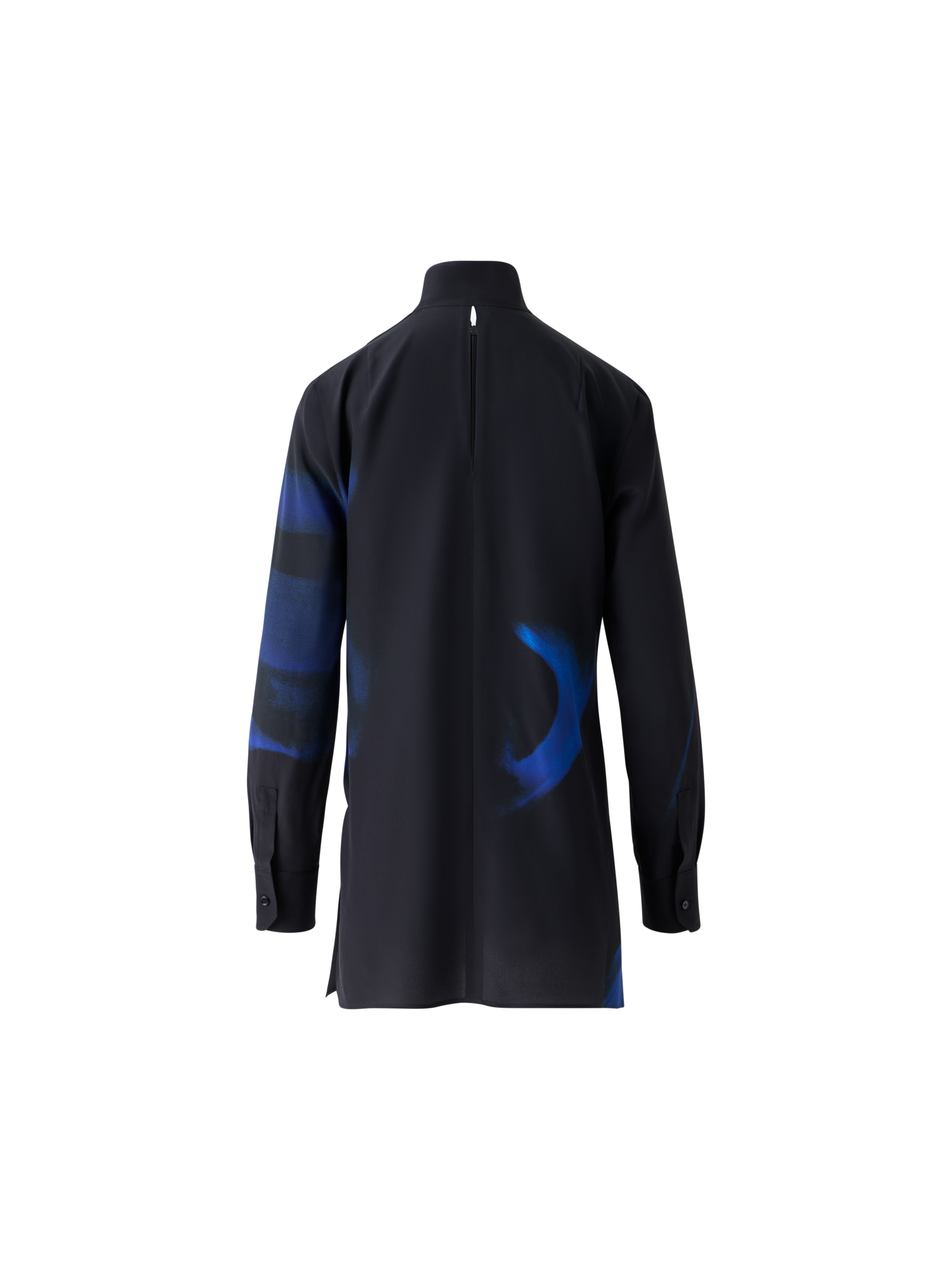 Designer Silk Tunic Blouse in Alyson's Cyanotype Print - navy - blue