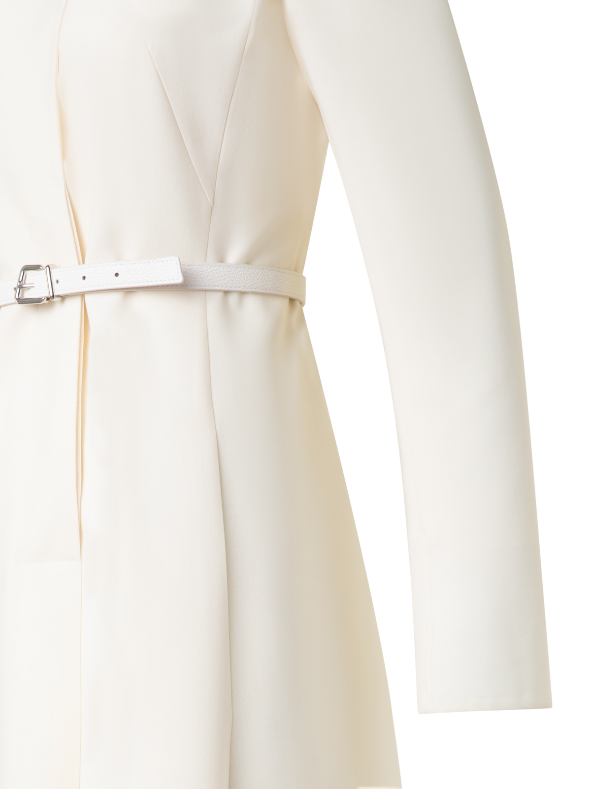 Designer Belted Midi Dress in Wool Double-Face - ecru - white