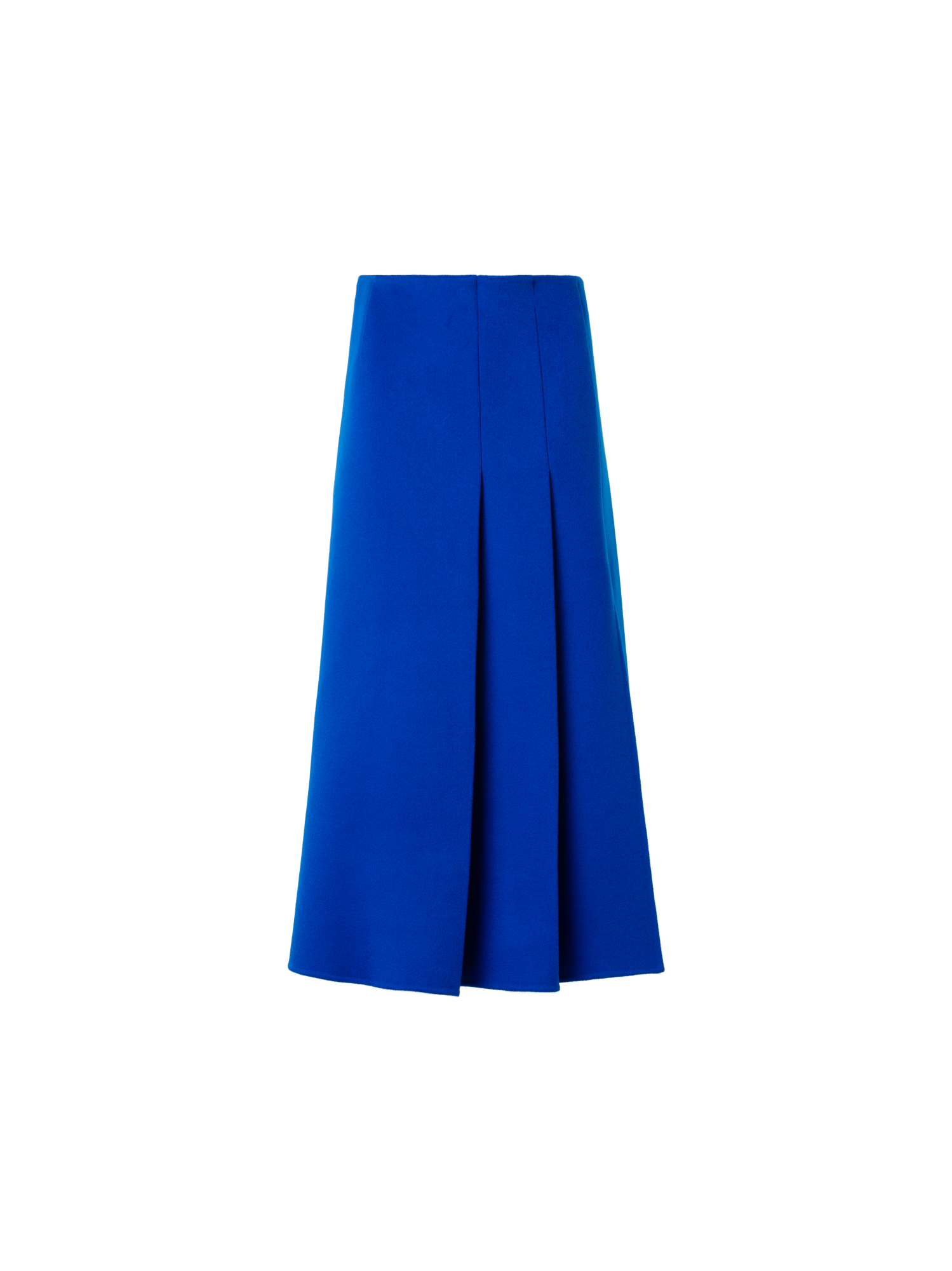 Designer Pleated Wool Flannel Double-Face Midi Skirt - blue