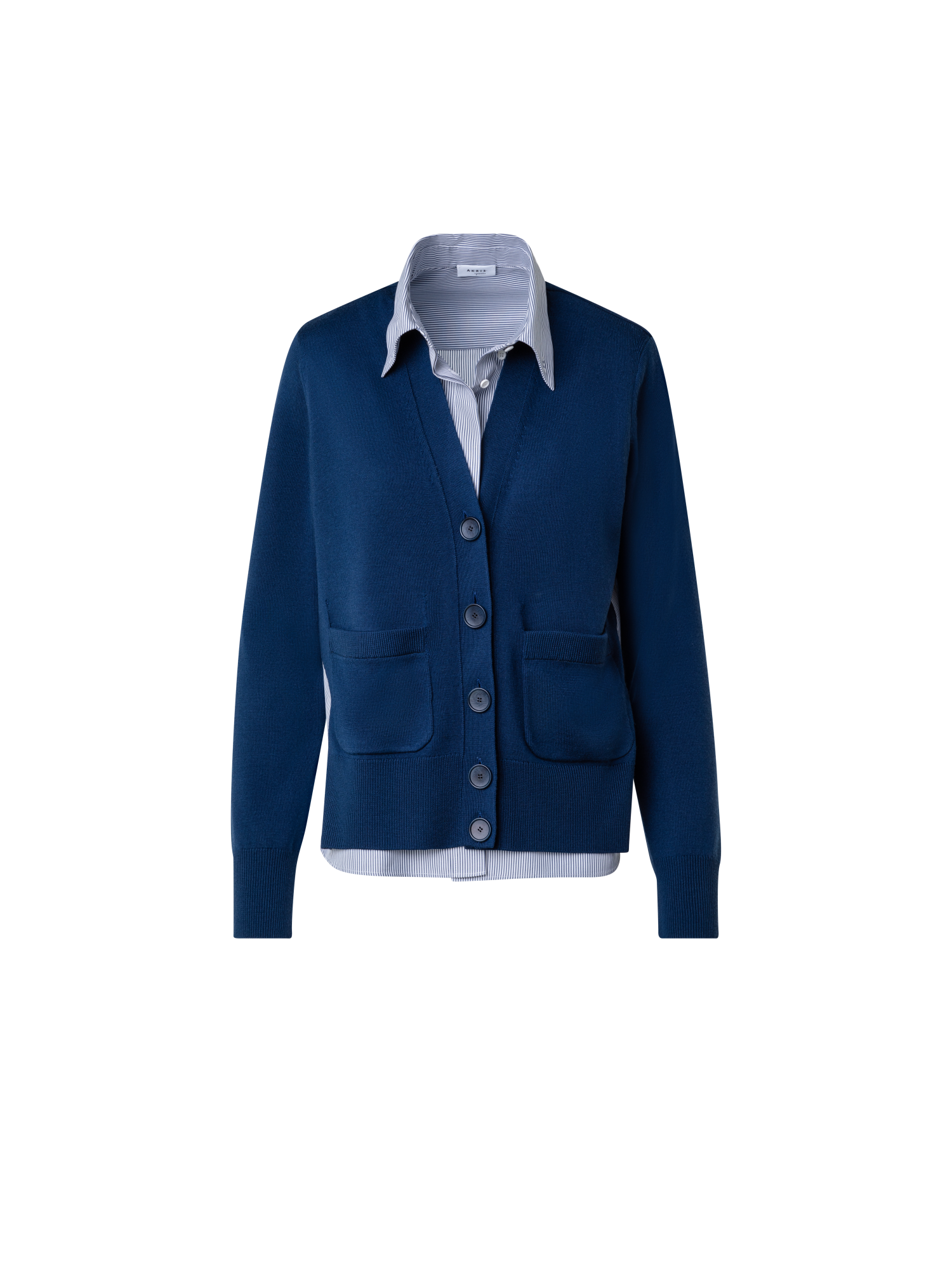 Designer Trompe L'Oeil Knit Cardigan and Blouse - navy - blue - multicolor