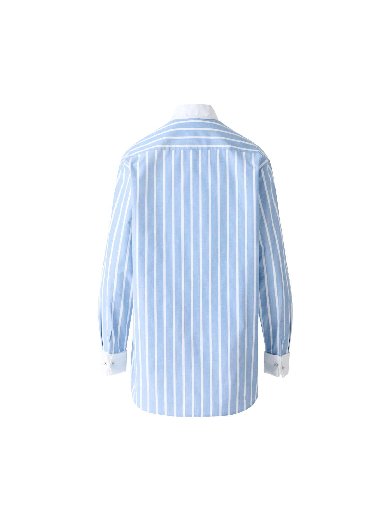 Designer Striped Cotton Tunic Blouse with Big Plastron - blue - multicolor