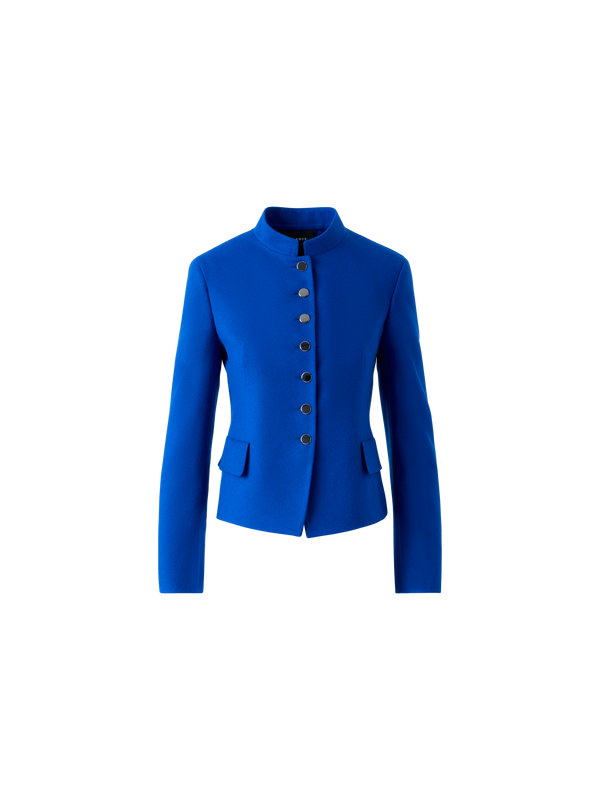 Designer Short Fitted Wool Flannel Double-Face Jacket - blue