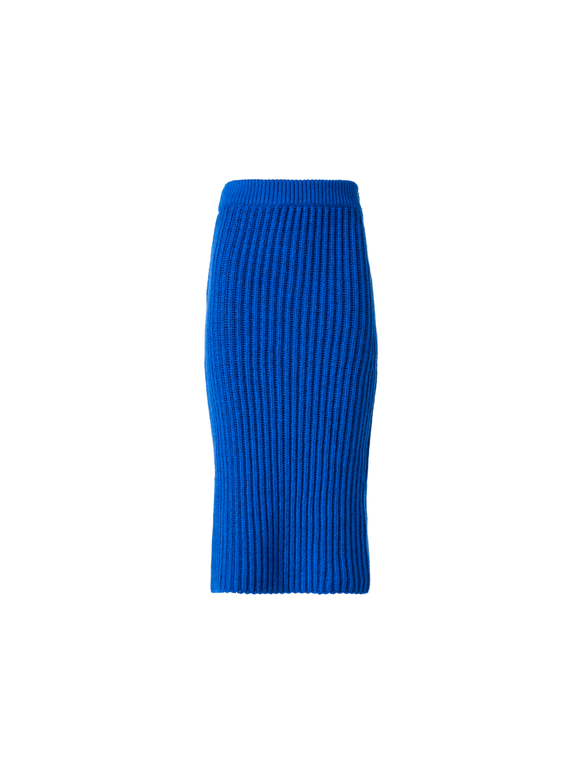 Designer Fitted Cashmere Chunky Rib Knit Tube Skirt - blue