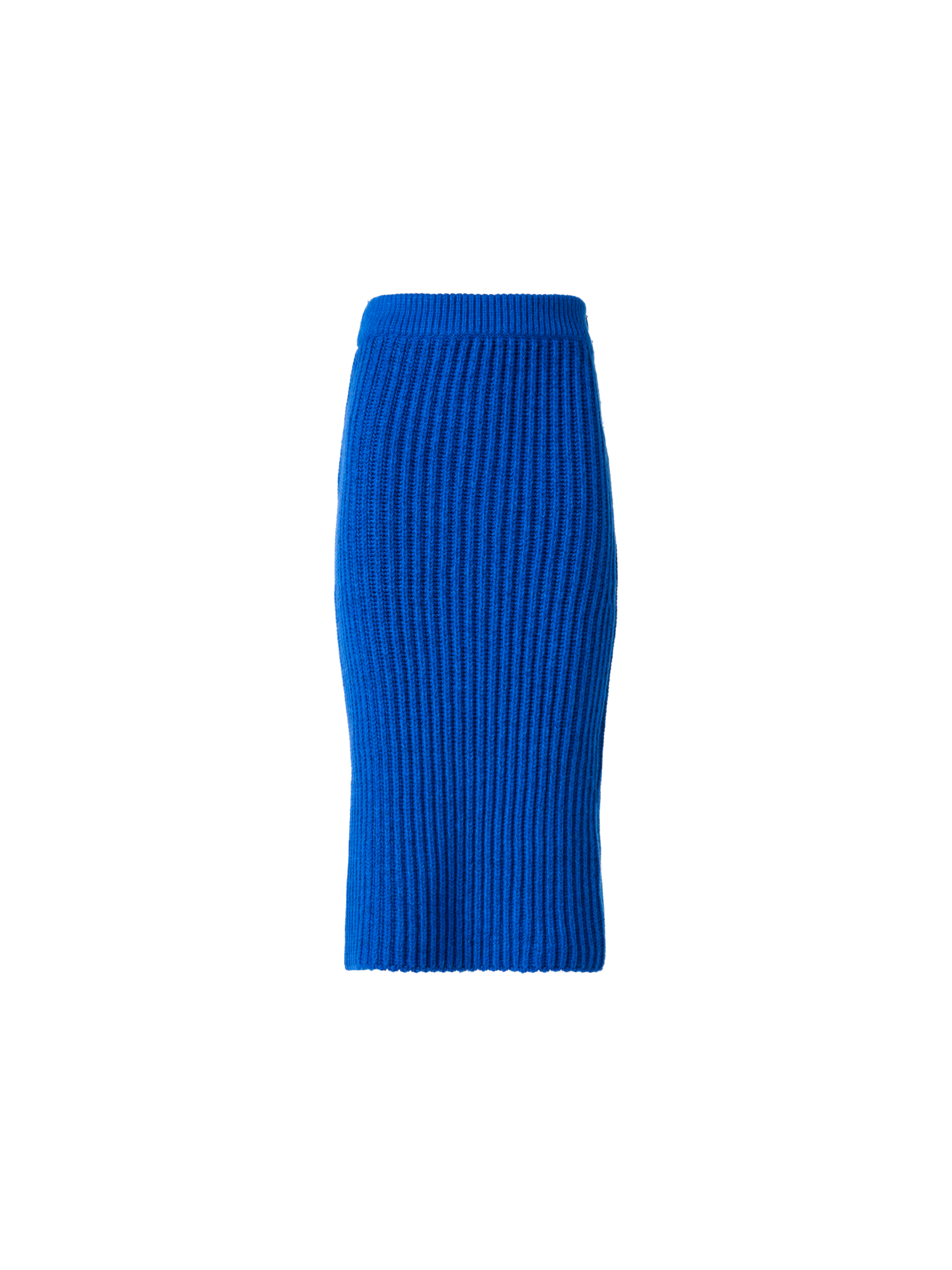 Designer Fitted Cashmere Chunky Rib Knit Tube Skirt - blue