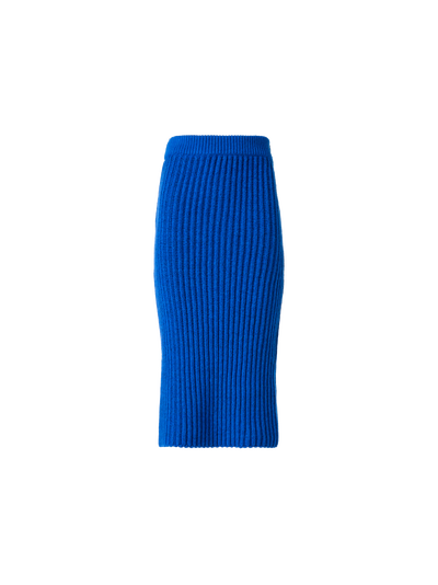 Designer Fitted Cashmere Chunky Rib Knit Tube Skirt - blue