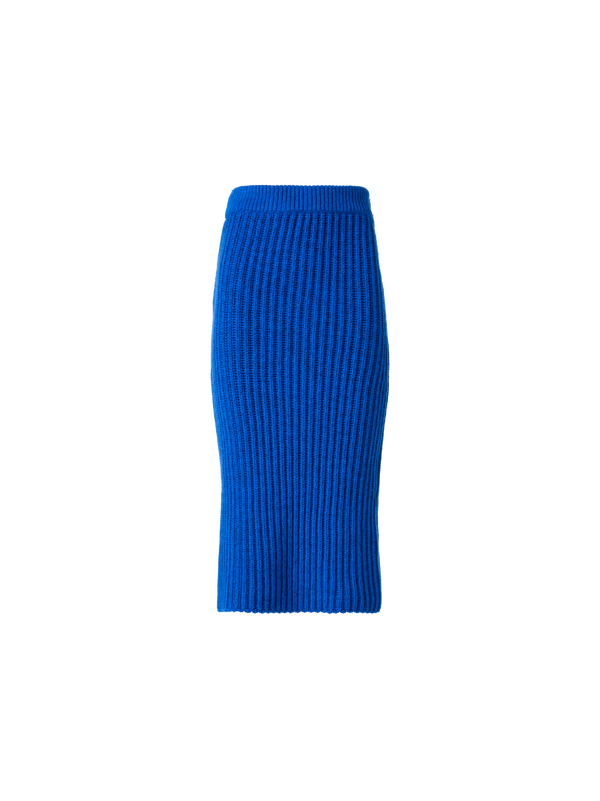 Designer Fitted Cashmere Chunky Rib Knit Tube Skirt - blue