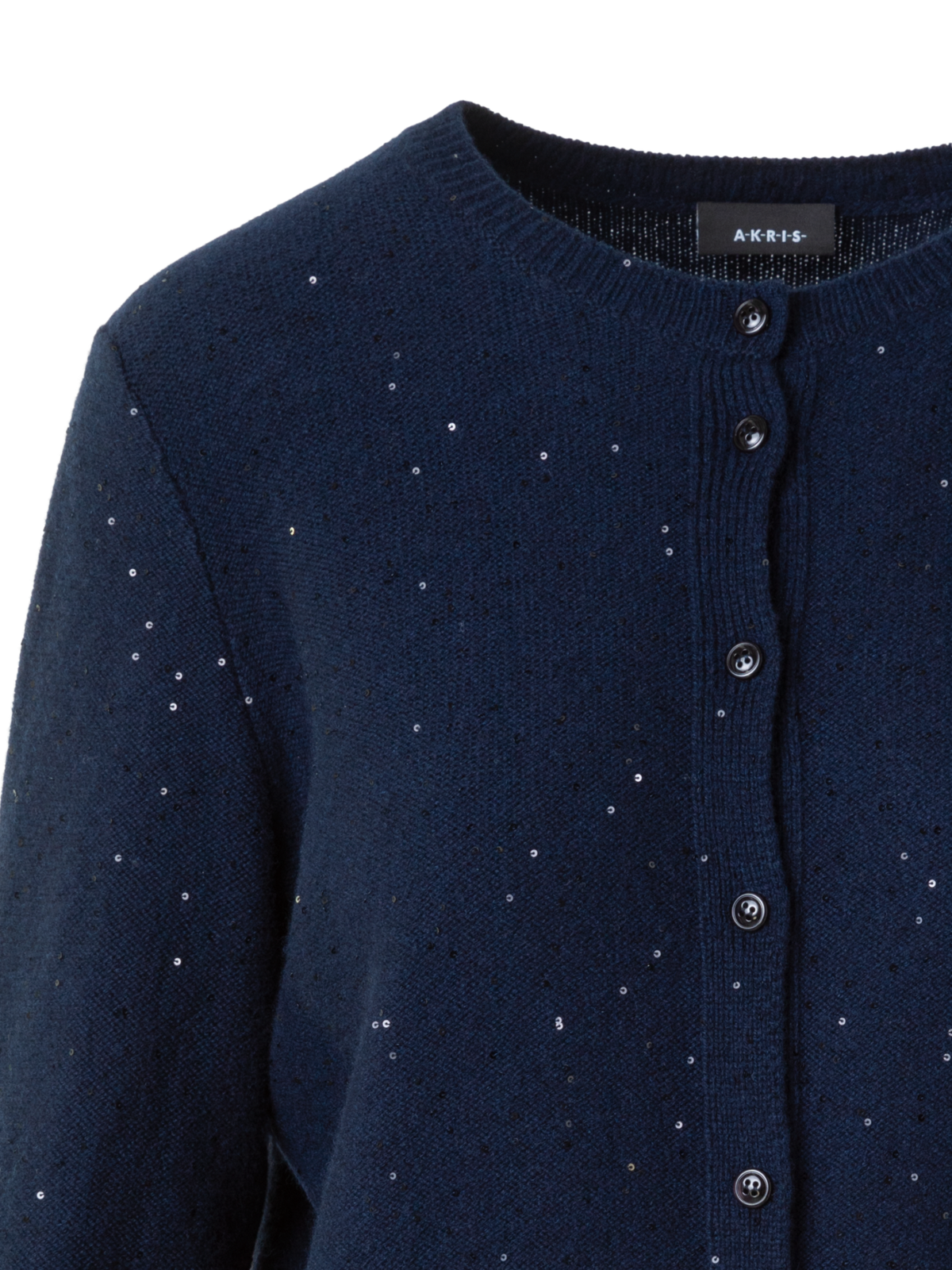 Designer Sequin Wool Cashmere Knit Cardigan - neutral - navy - blue