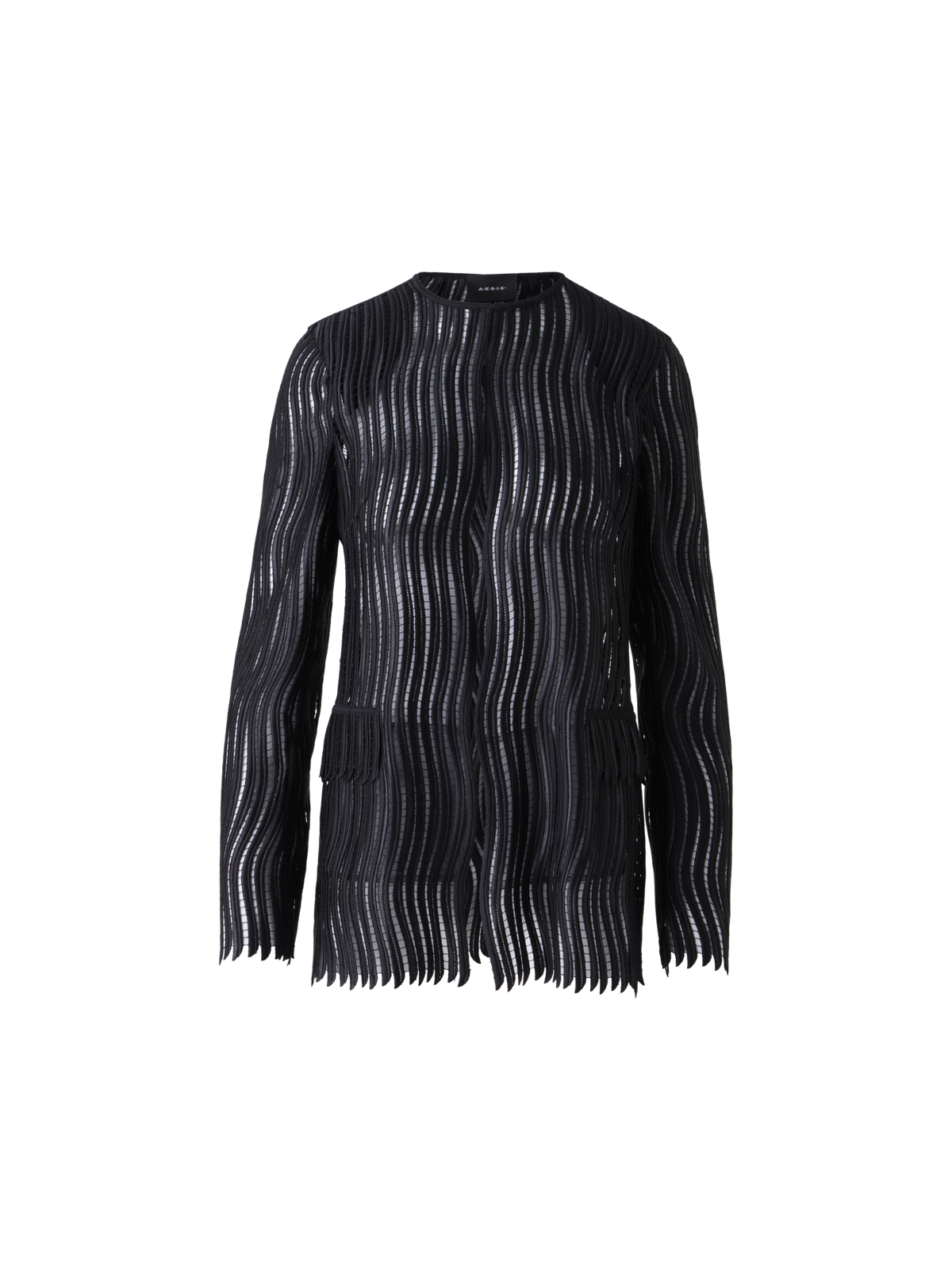 Designer Hekka Long Sheer Wave Guipure Jacket - black