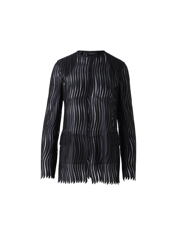 Designer Hekka Long Sheer Wave Guipure Jacket - black