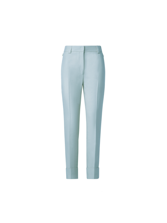 Designer Cropped Tapered Cotton Silk Double-Face Pants - yellow - pastel - blue