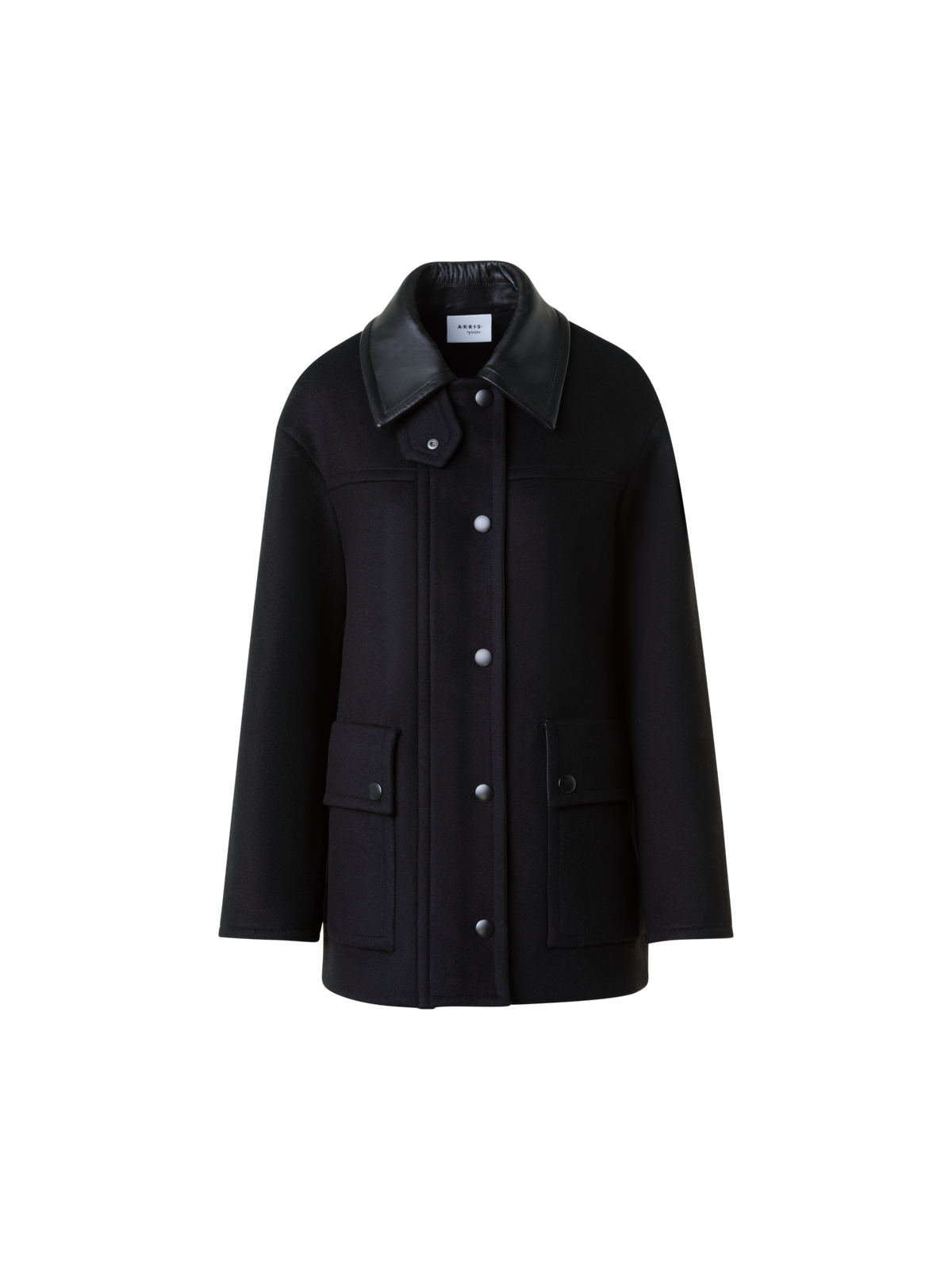 Designer Felted Wool Jacket with Faux Leather Collar - black - neutral