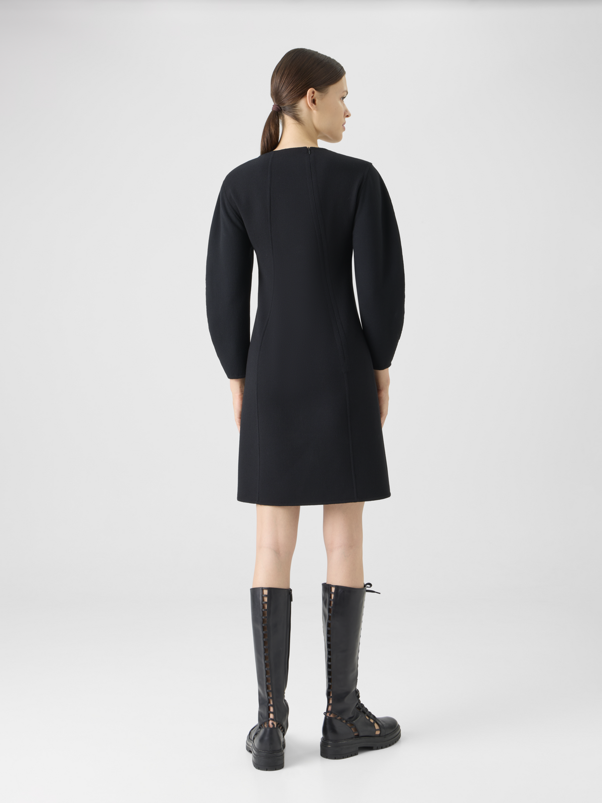 Designer Short Wool Crêpe Double-Face Sheath Dress - black #editorial