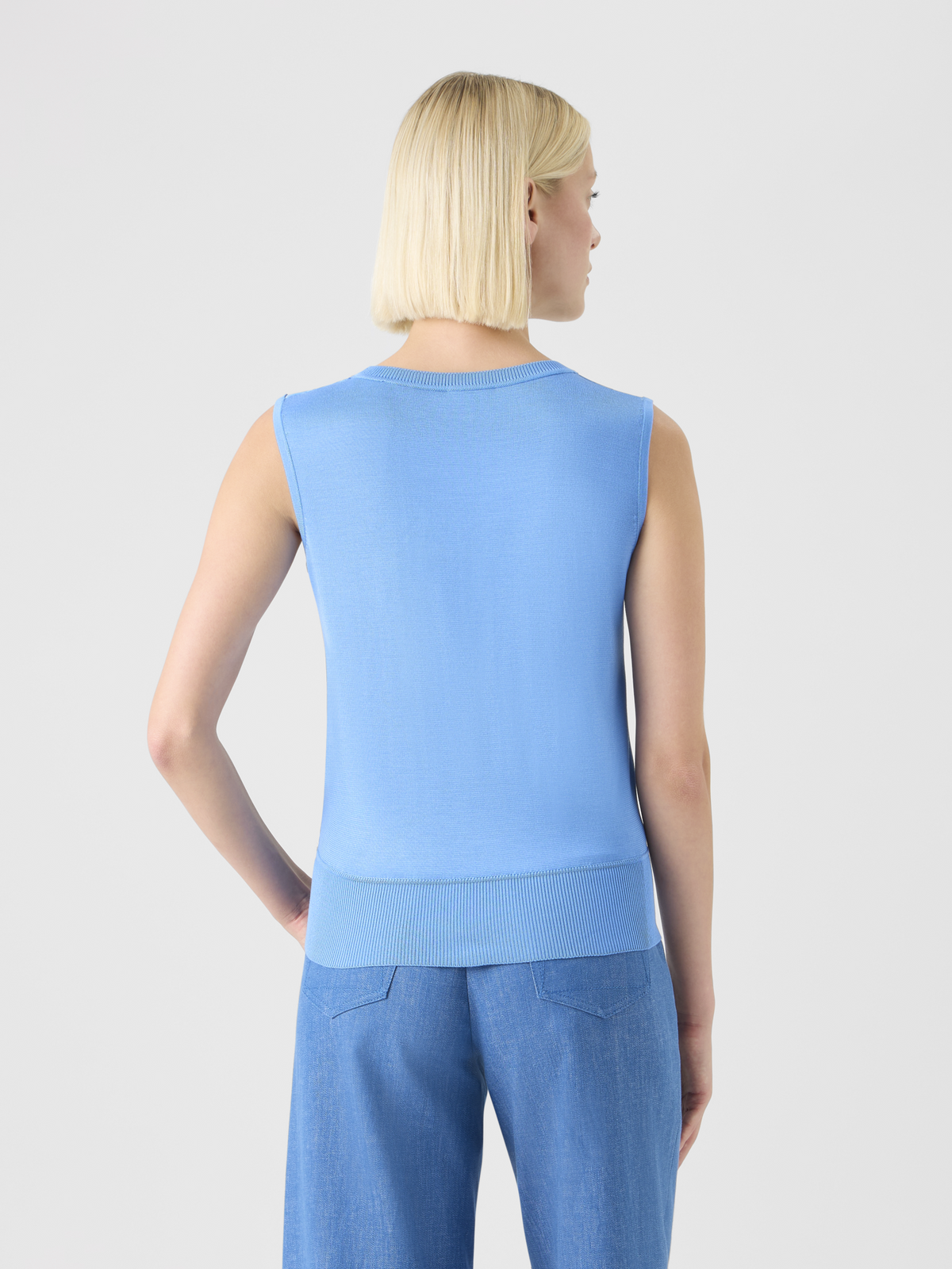 Designer Silk Knit Top with Whitecaps Print - blue #editorial