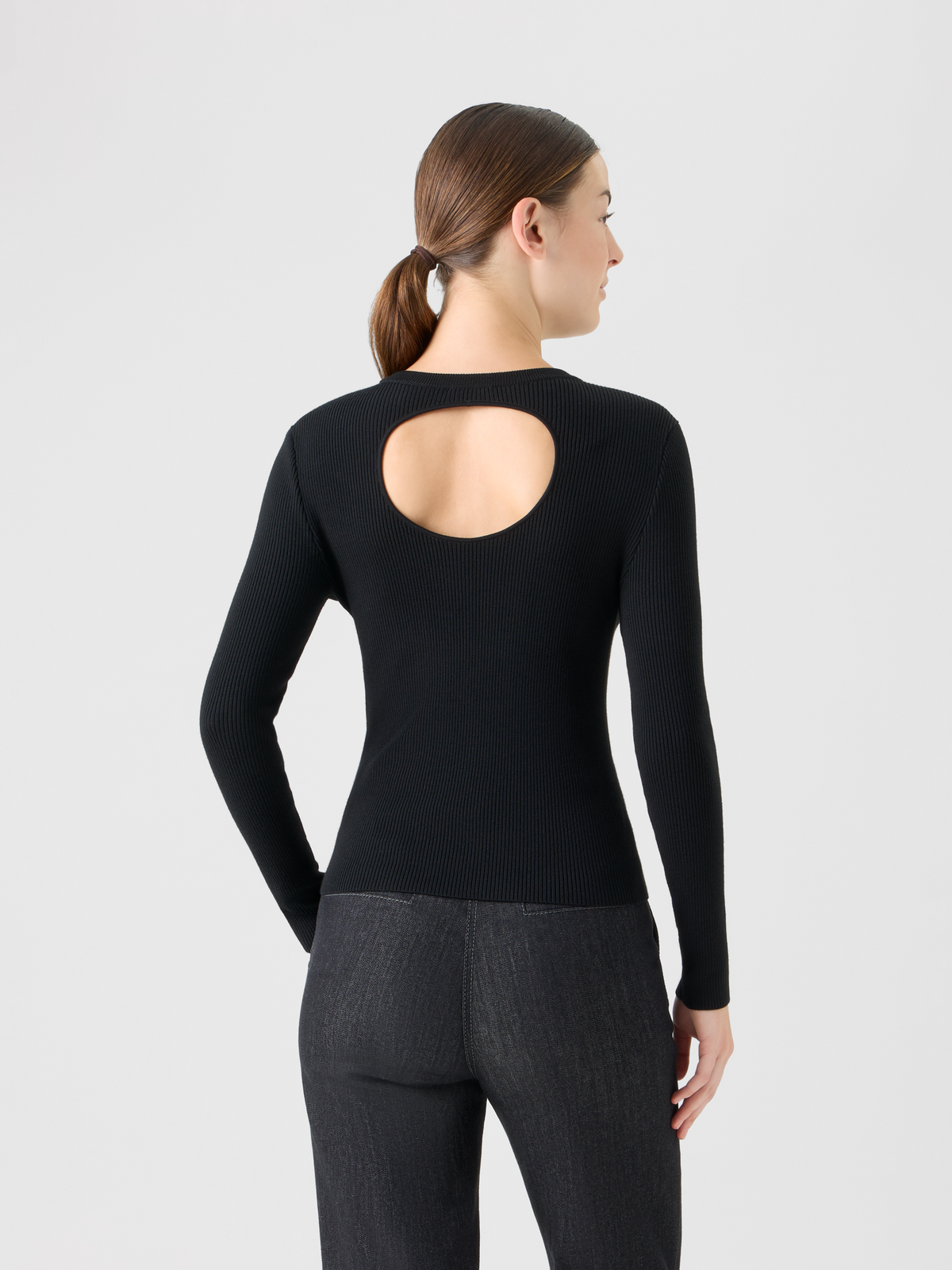 Designer Back Dot Cut-Out Merino Sweater - black #editorial