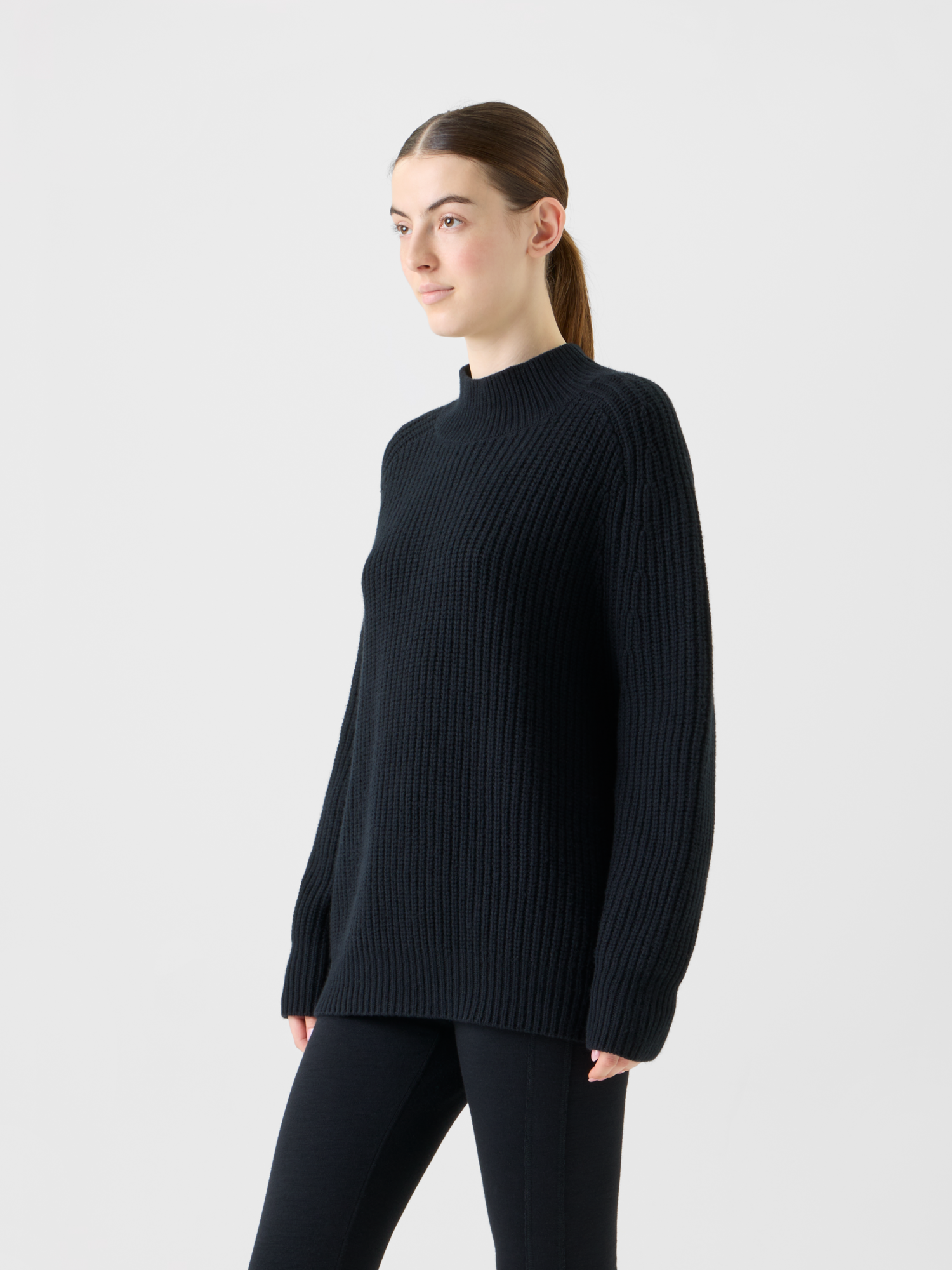 Designer Oversized Wool Cashmere Mock Neck Knit Sweater - black - neutral 