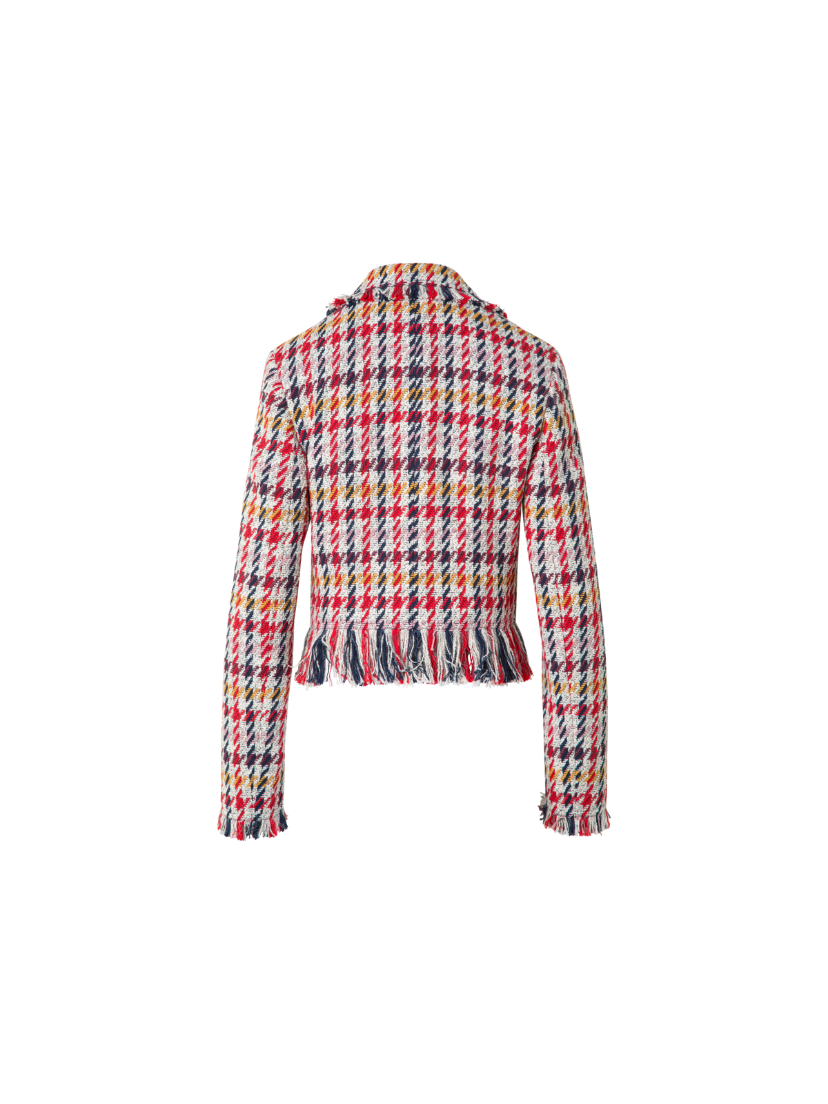 Designer Short Tweed Jacket with Fringes - multicolor - red