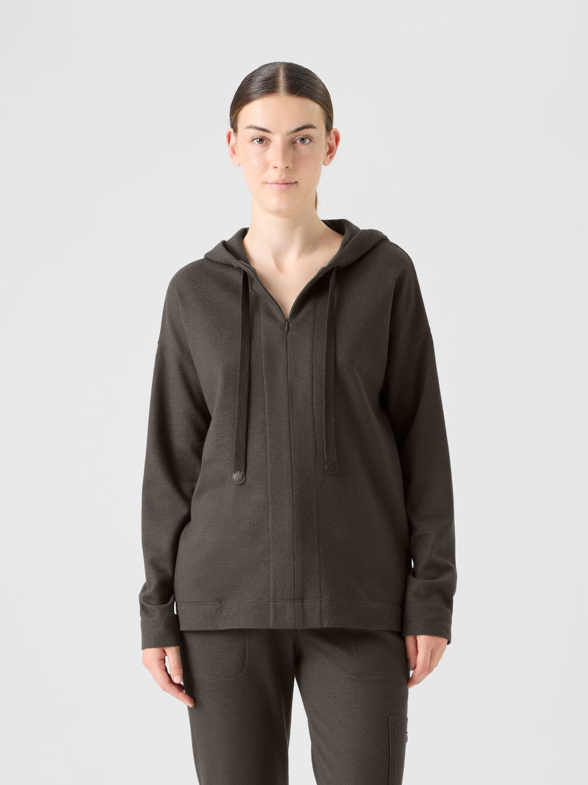 Designer Oversized Wool Jersey Zip Hoodie - neutral - brown #editorial
