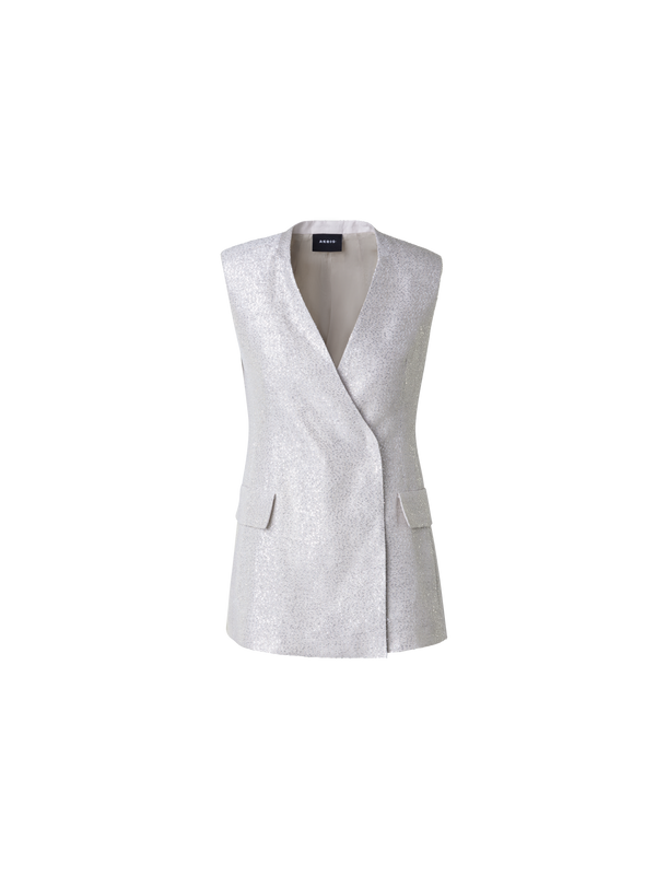 Designer Long Linen Blend Gilet with Sequins - grey