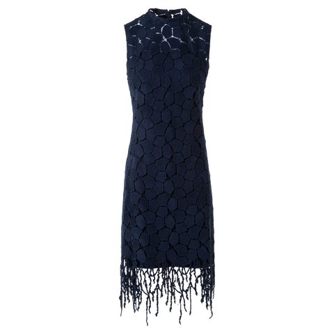 Fringe Sheath Dress in Lapis Lazuli Stickerei