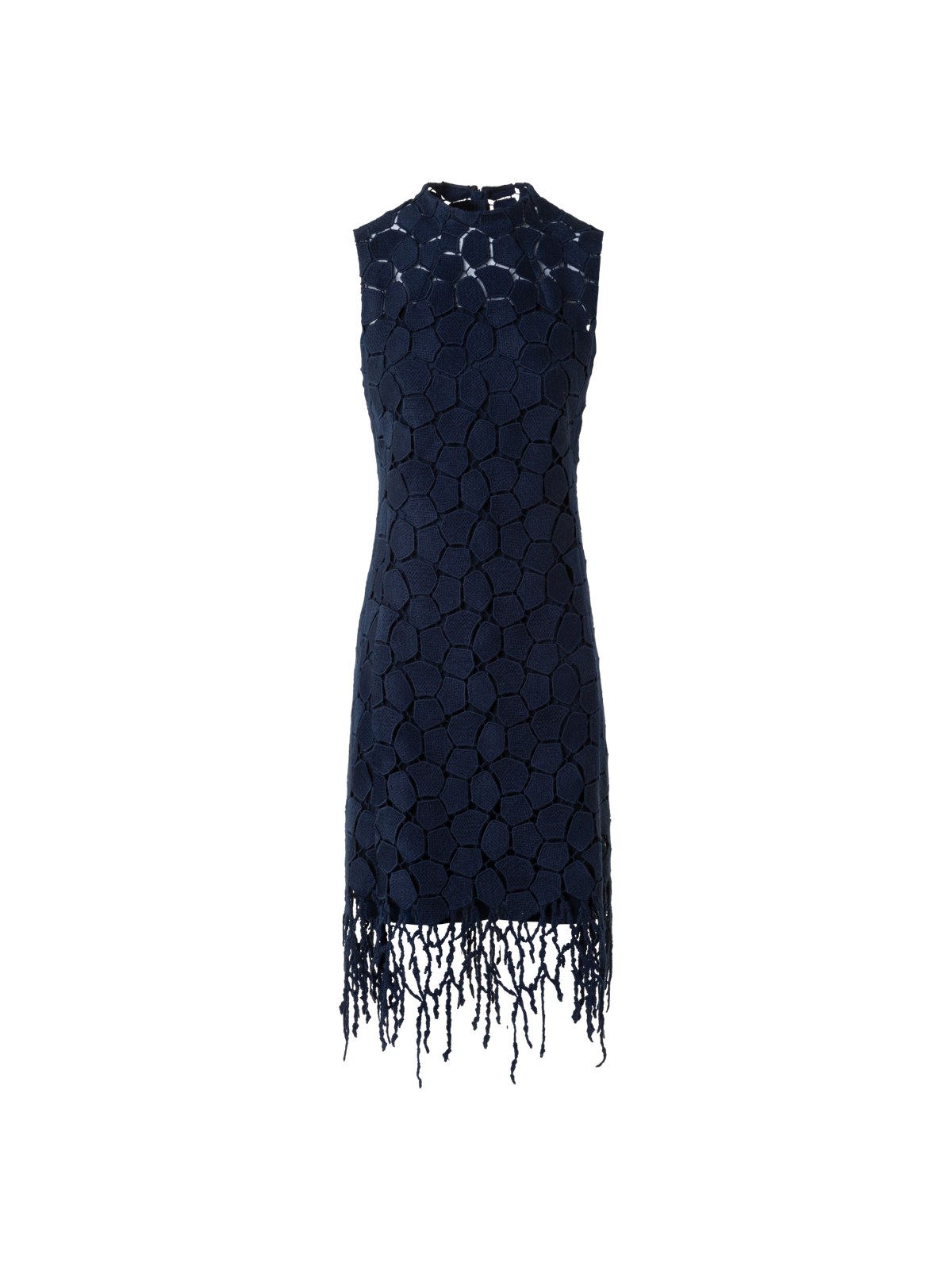 Designer Fringe Sheath Dress in Lapis Lazuli Embroidery - neutral - navy - blue