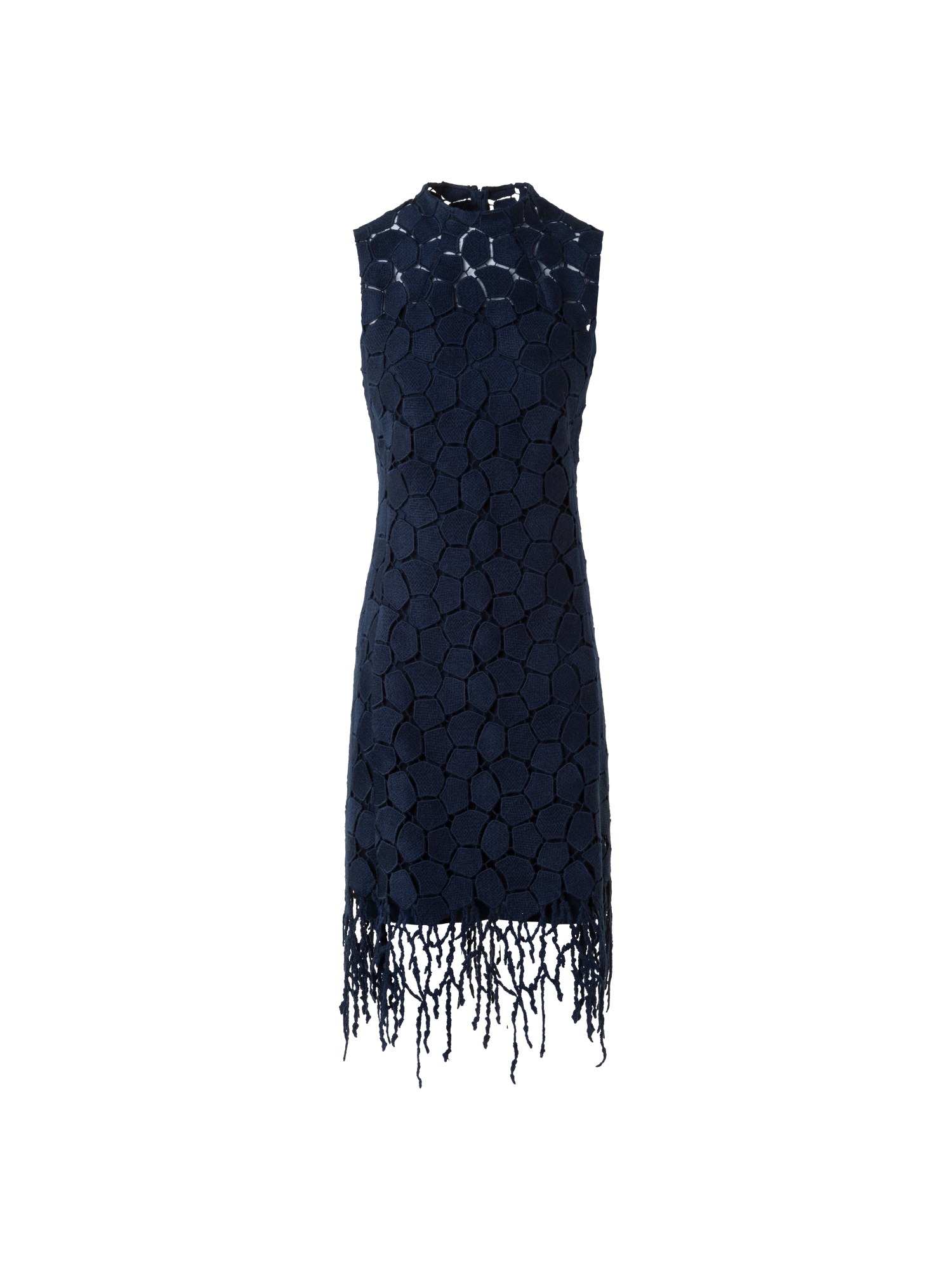 Designer Fringe Sheath Dress in Lapis Lazuli Embroidery - neutral - navy - blue