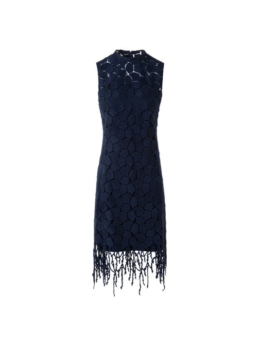 Designer Fringe Sheath Dress in Lapis Lazuli Embroidery - neutral - navy - blue