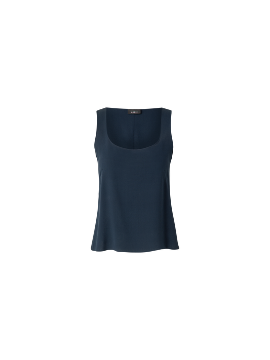 Designer Sleeveless Silk Georgette Top - navy - blue