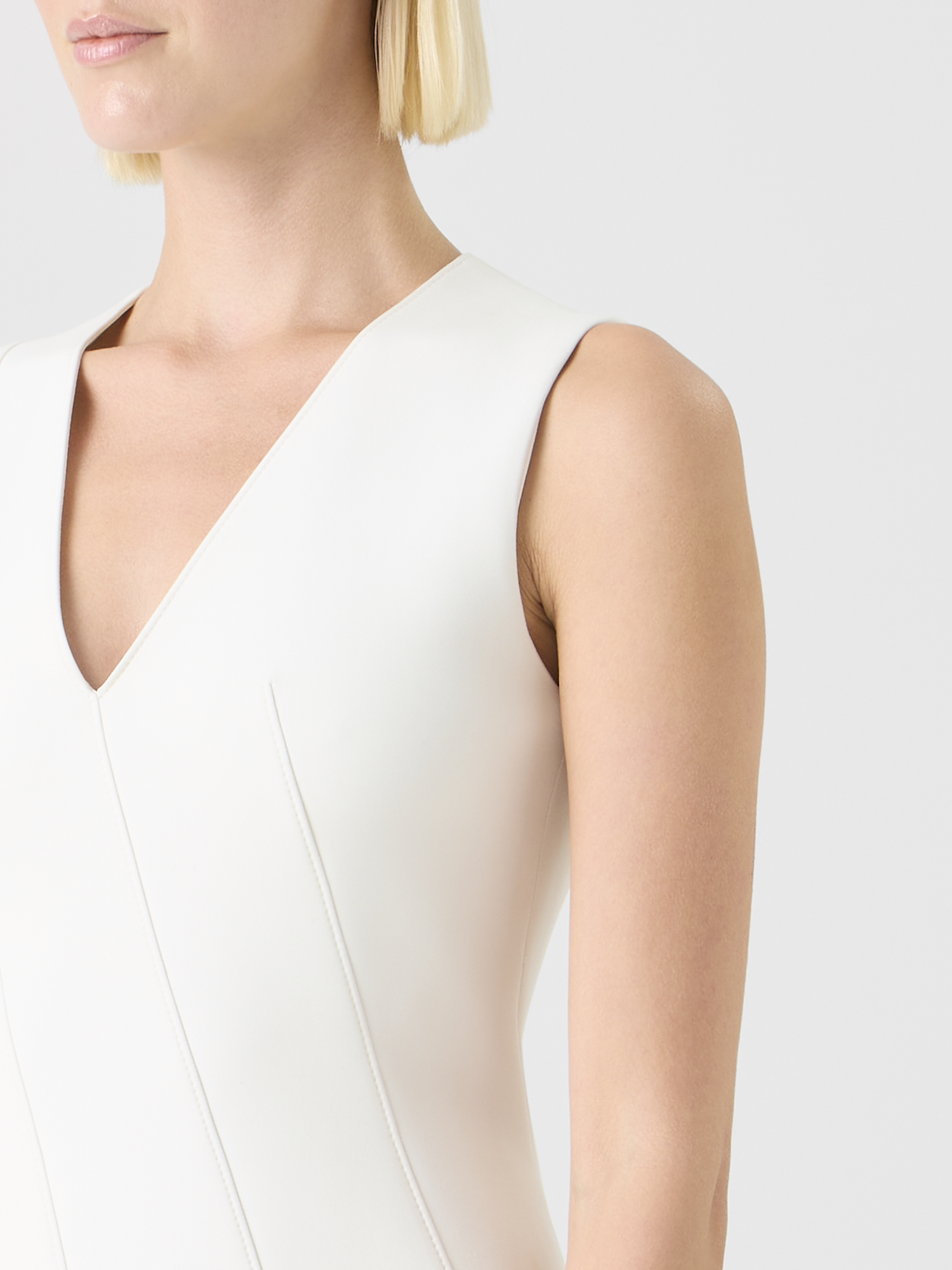 Designer Sleeveless Techno Neoprene Fit-and-Flare Dress - ecru 