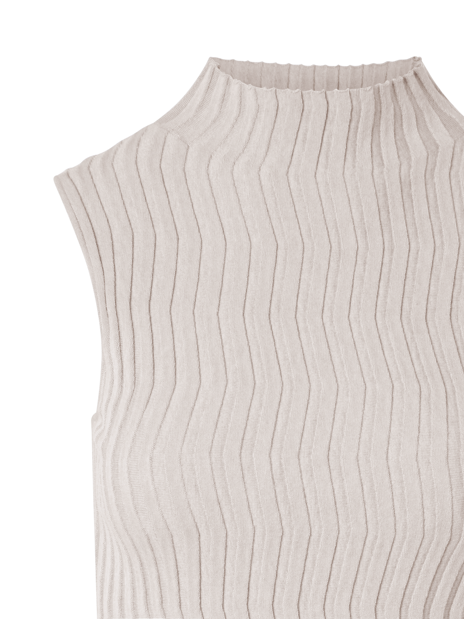 Designer Fitted Mockneck Silk Knit Top - beige