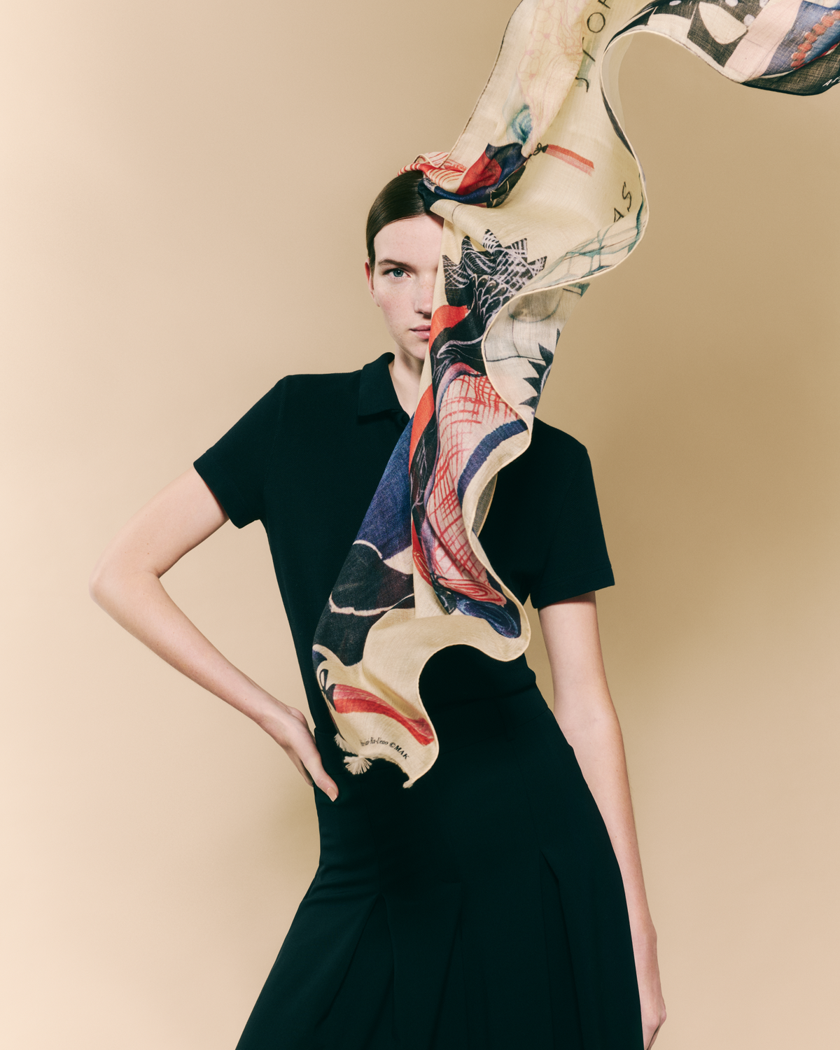 Designer Cashmere Scarf with "Kaufen Sie Nur" Print - black - multicolor - red #editorial