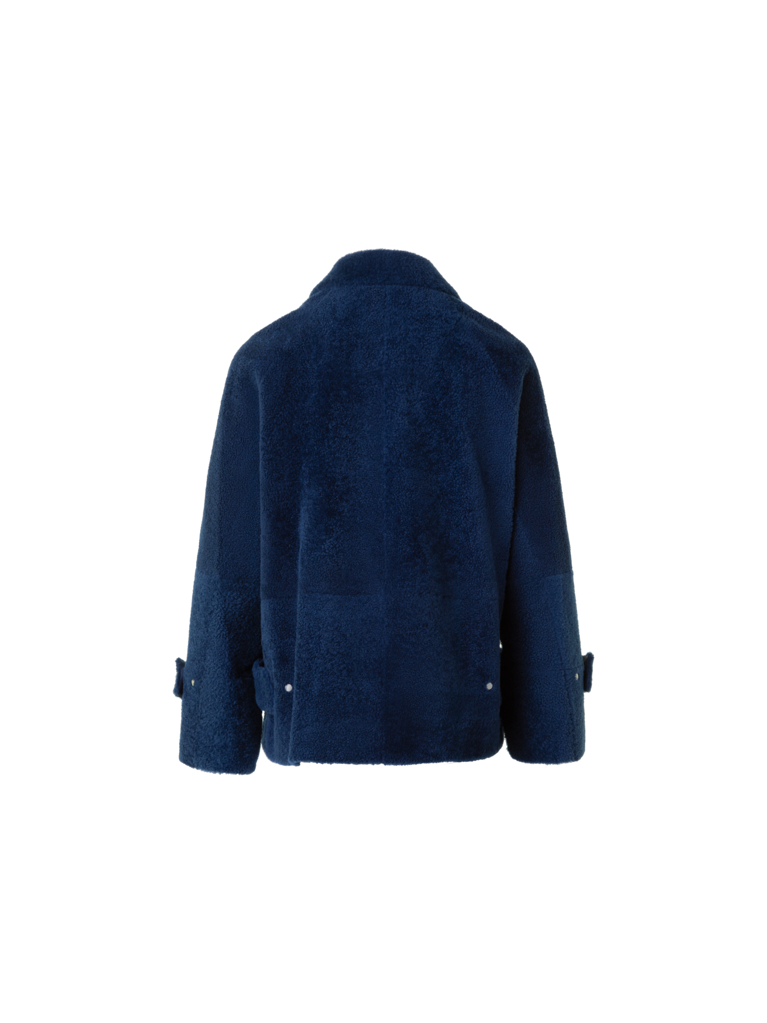 Designer Short A-Line Shearling Jacket - neutral - navy - blue