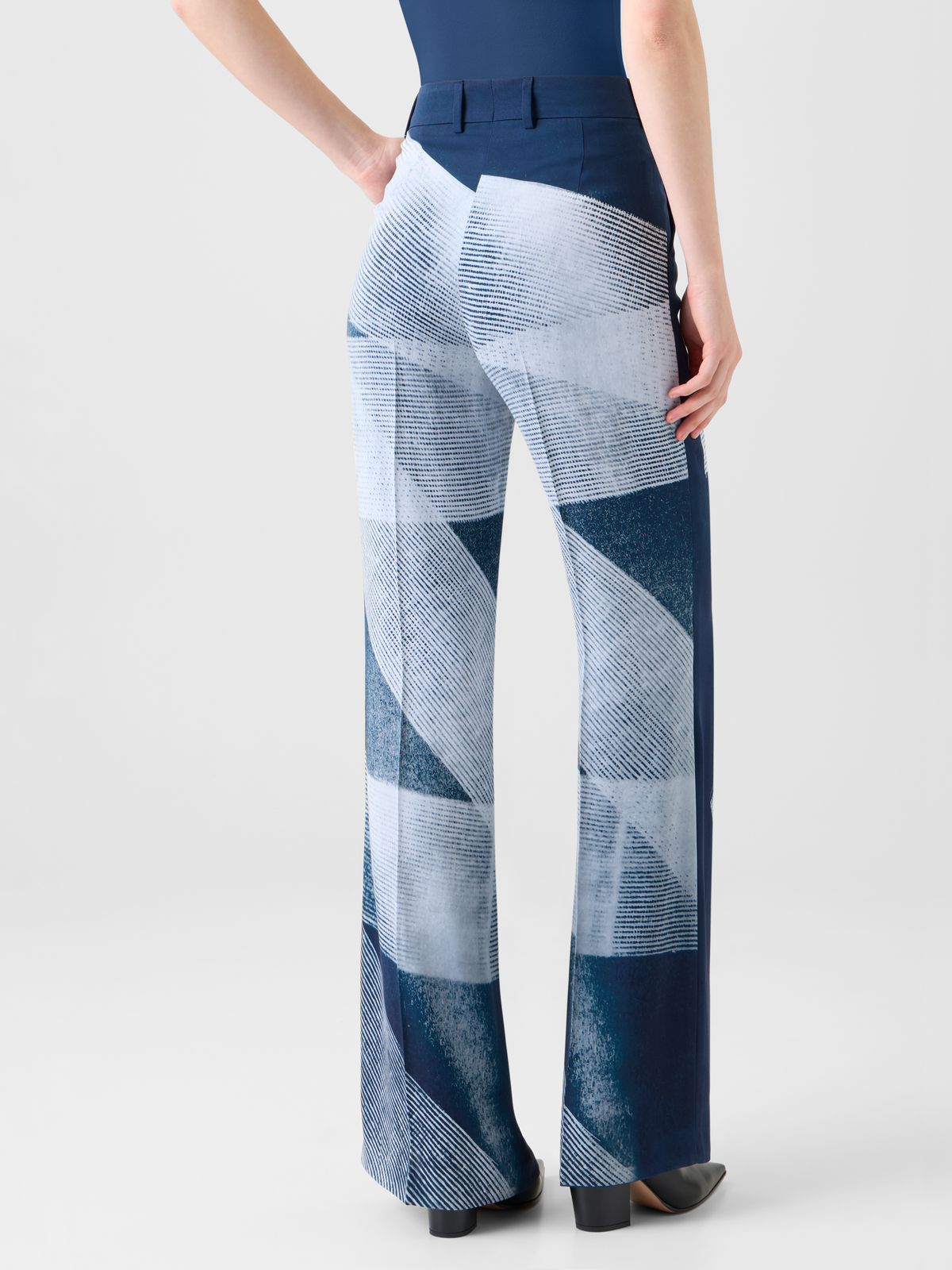 Designer Wide Straight Silk Pants in Zigzag Print - neutral - navy - blue - multicolor #editorial