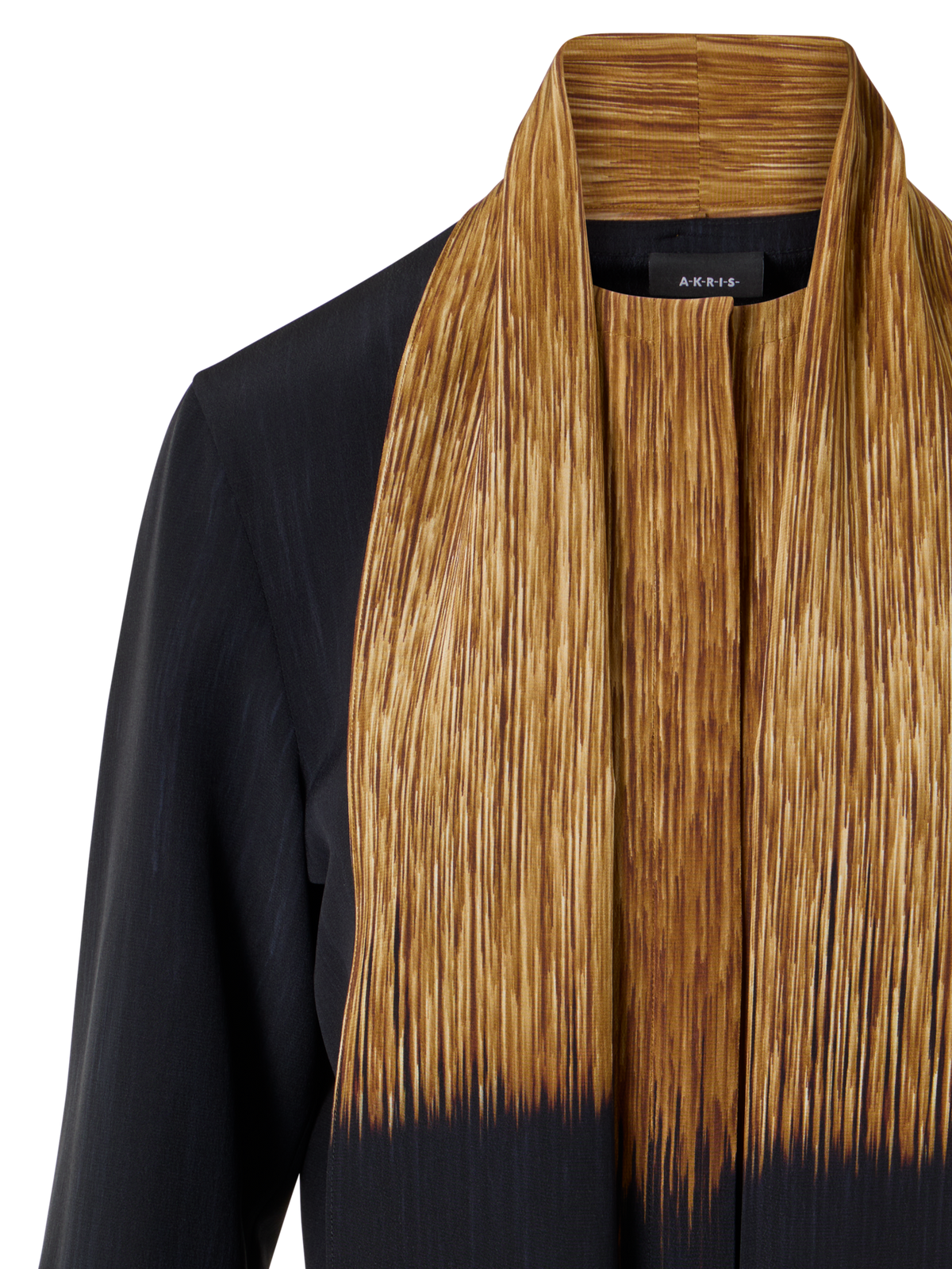 Designer Silk Blouse in Oro Lienzo Print with Scarf - brown - black - multicolor