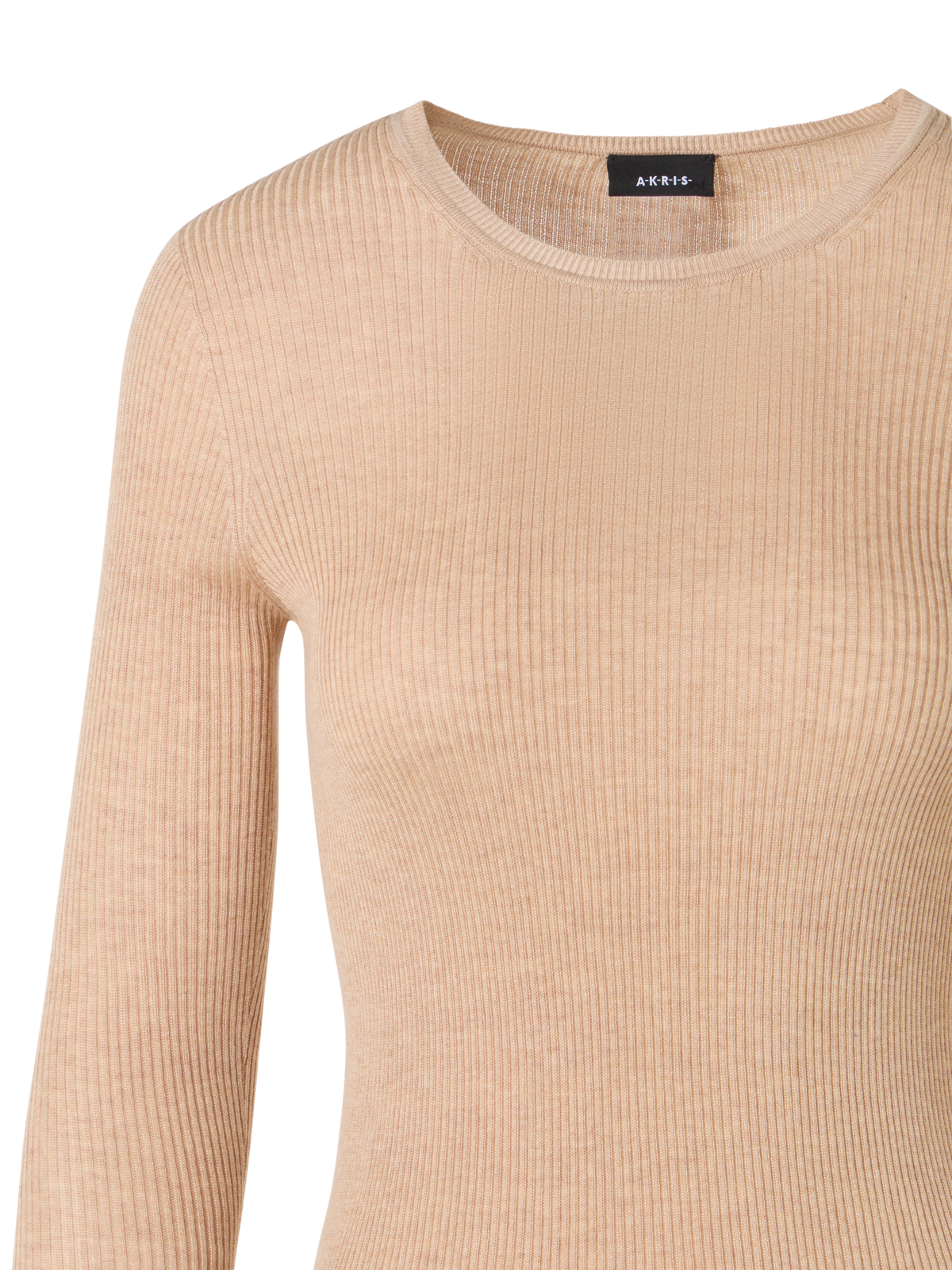 Designer Long-Sleeve Silk-Cotton Knit Sweater - beige