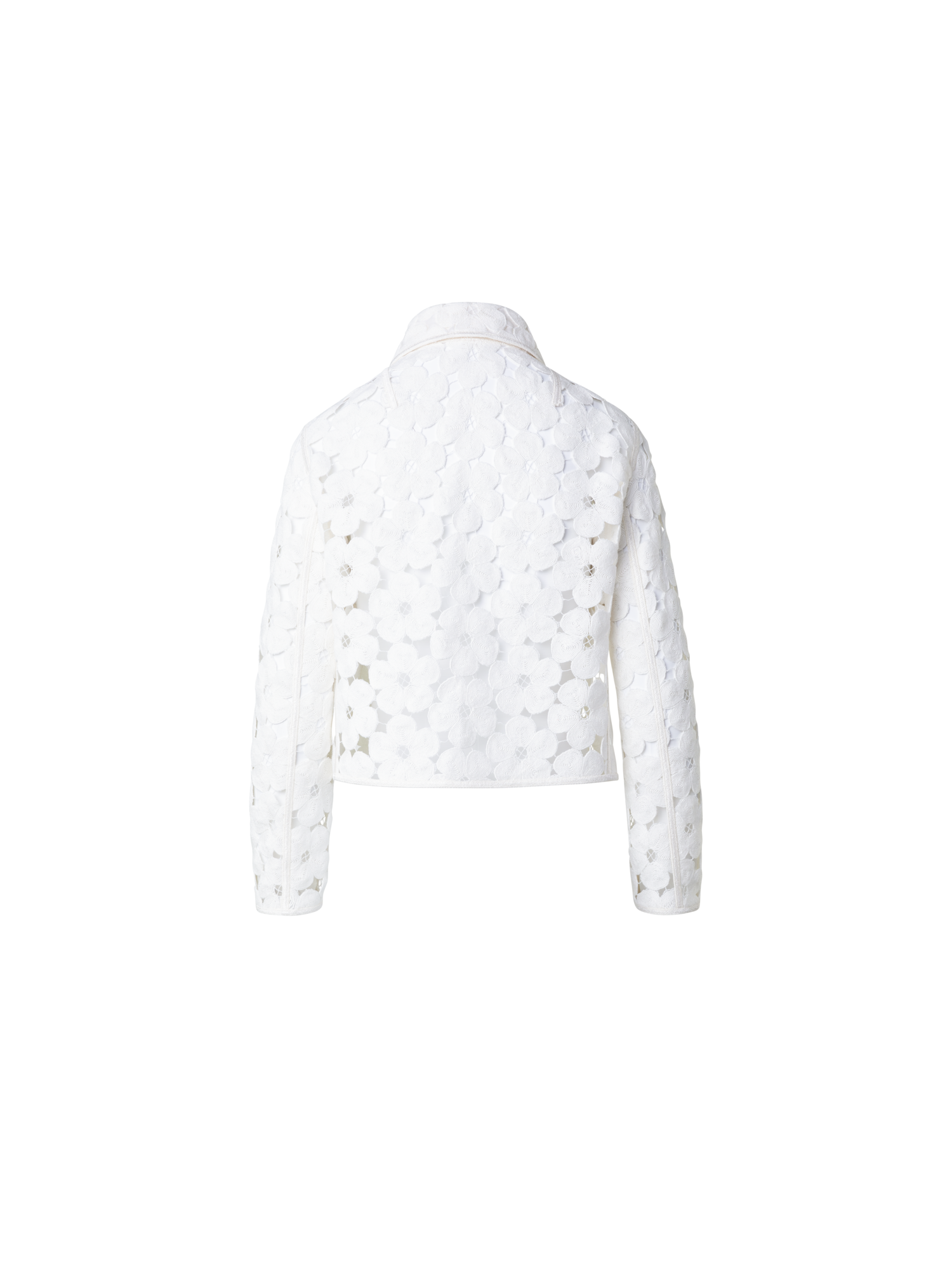 Designer Short Jacket with Allover Anemone Embroidery - ecru - white