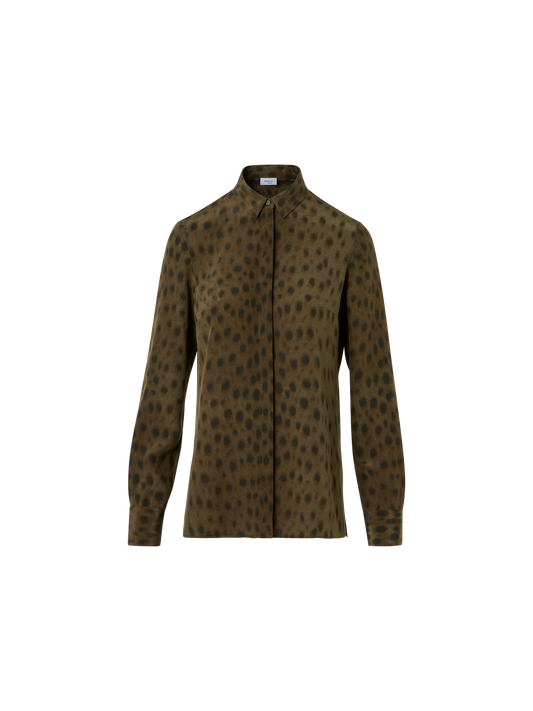 Designer Silk Blouse in Leopard Print - neutral - brown