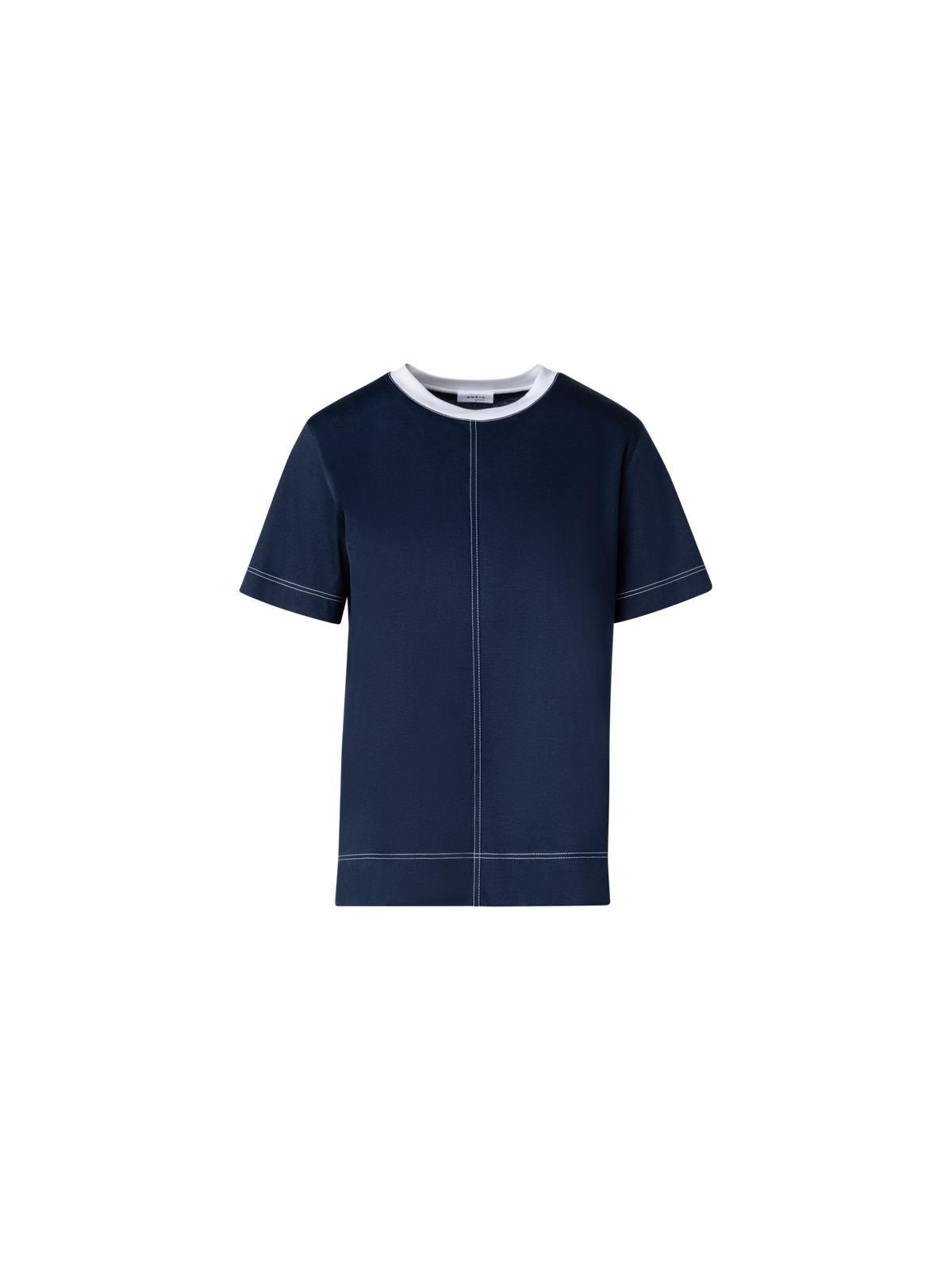 Designer Cotton Jersey T-Shirt with Contrast Neck Trim - navy - blue